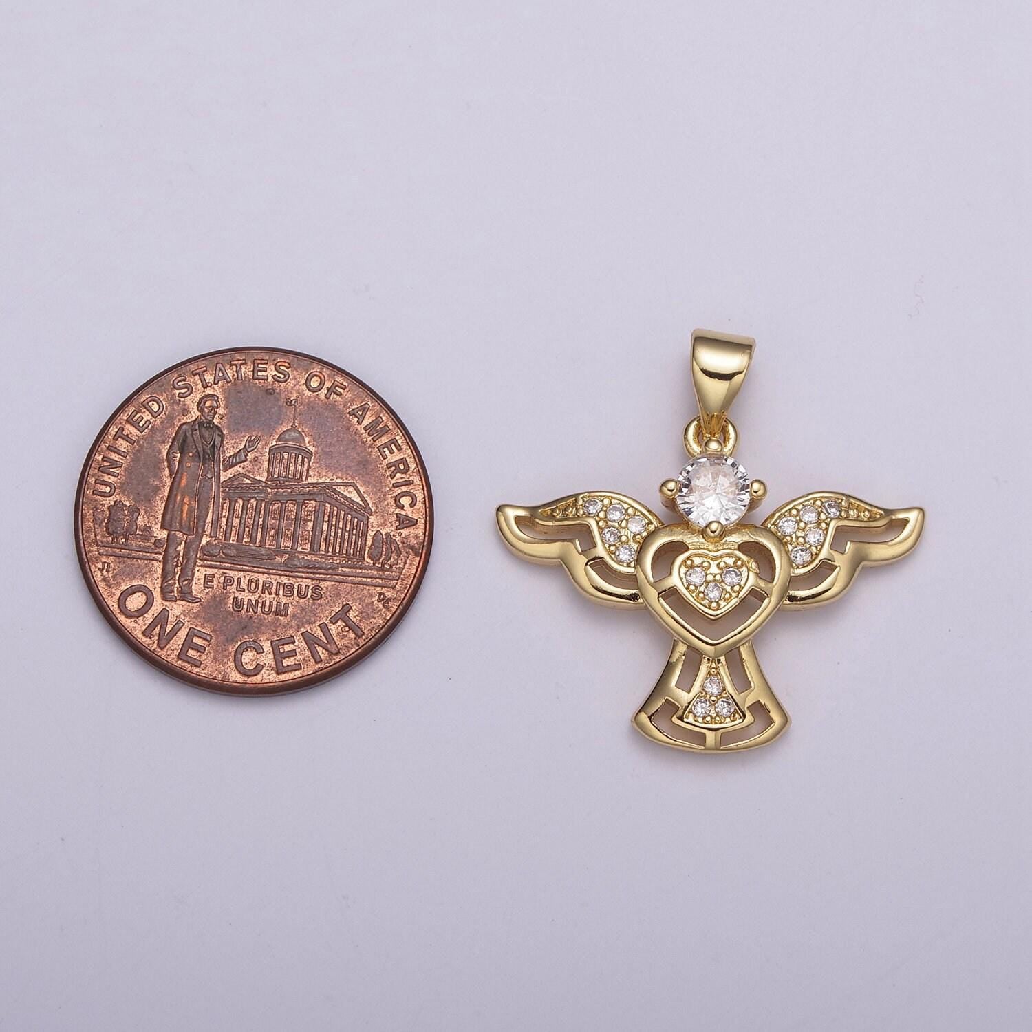Heart angel flying gold charm cz angel with wing pendant heart center for necklace bracelet earring component n-514