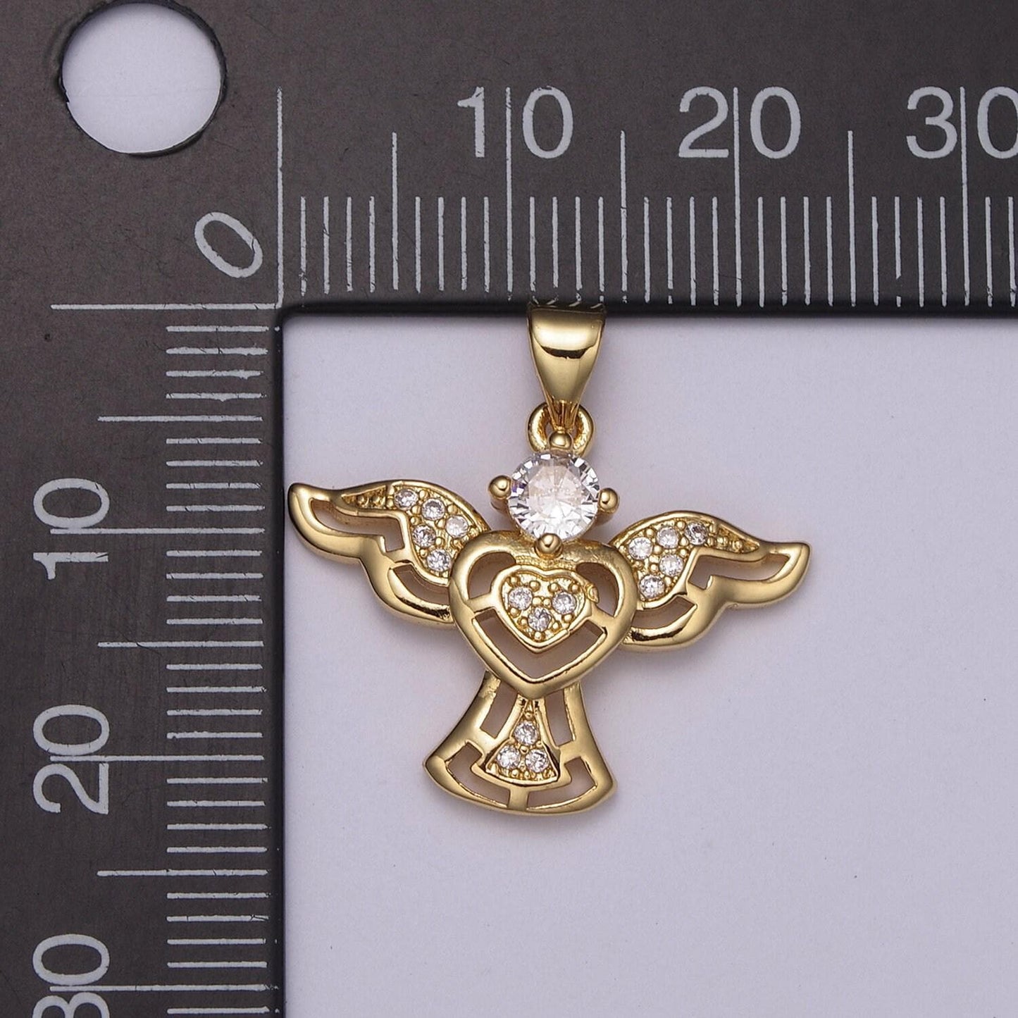 Heart angel flying gold charm cz angel with wing pendant heart center for necklace bracelet earring component n-514