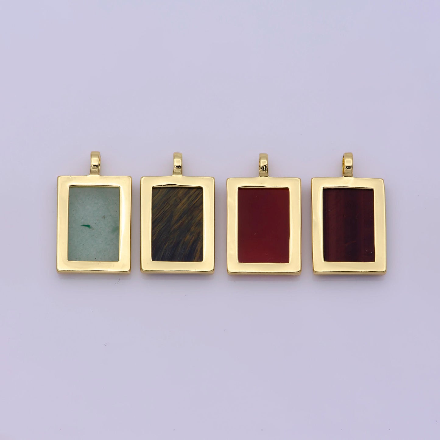 Gold rectangle gemstone medallion pendant tiger eye, carnelian ,green agate for minimalist classic jewelry n-487~n-490