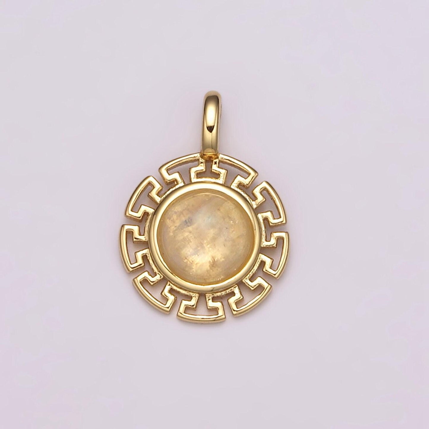 Dainty 24k gold filled moonstone round sun medallion pendant gold sun celestial jewelry charm, n-485