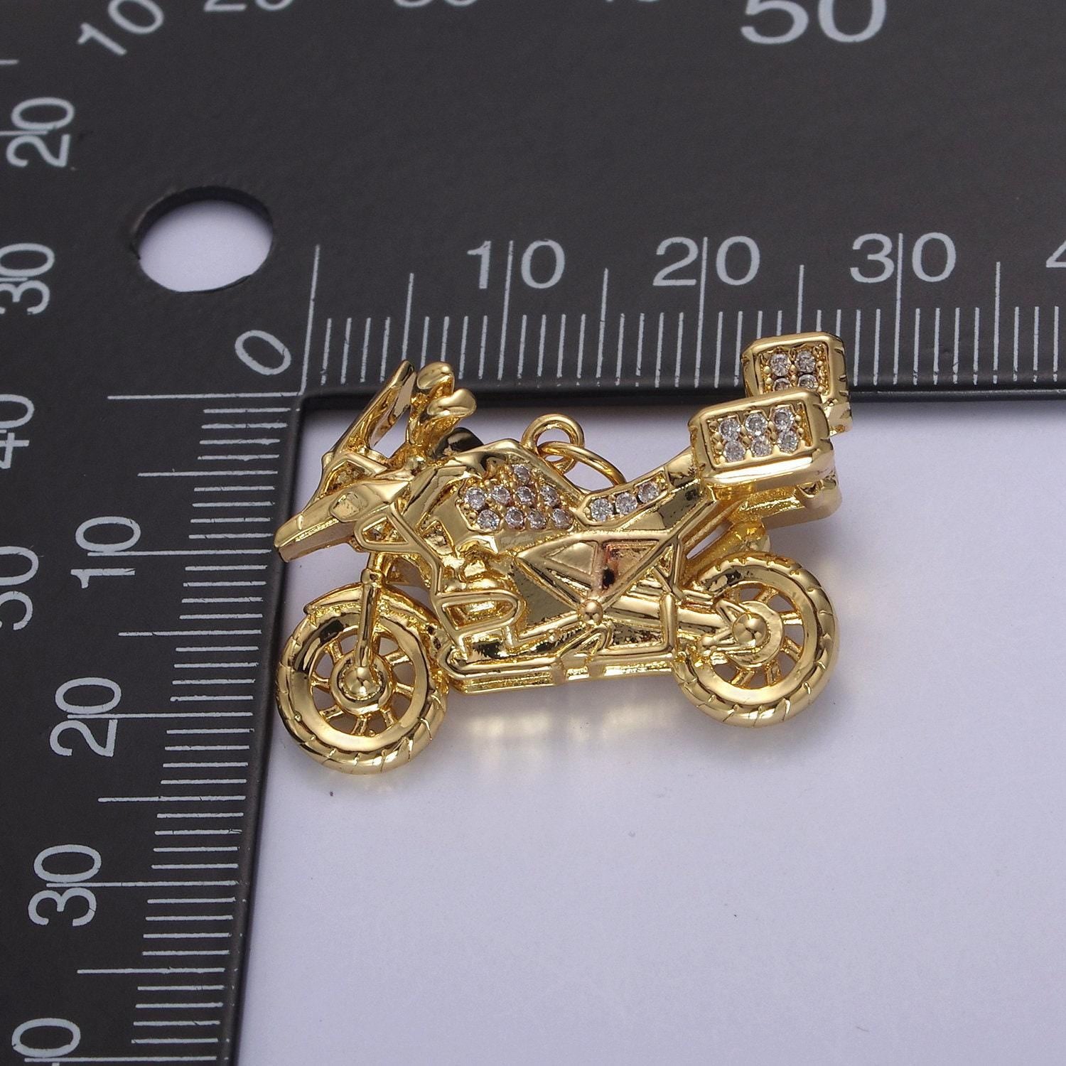 Gold motorcycle charm 3d motorcycle pendant, biker charm, detailed motorcycle pendant n-648