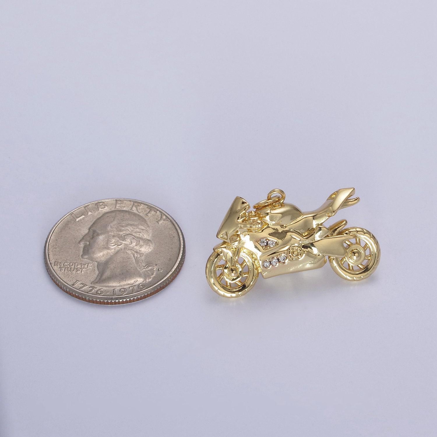 Gold motorcycle charm 3d motorcycle pendant, biker charm, detailed motorcycle pendant n-648