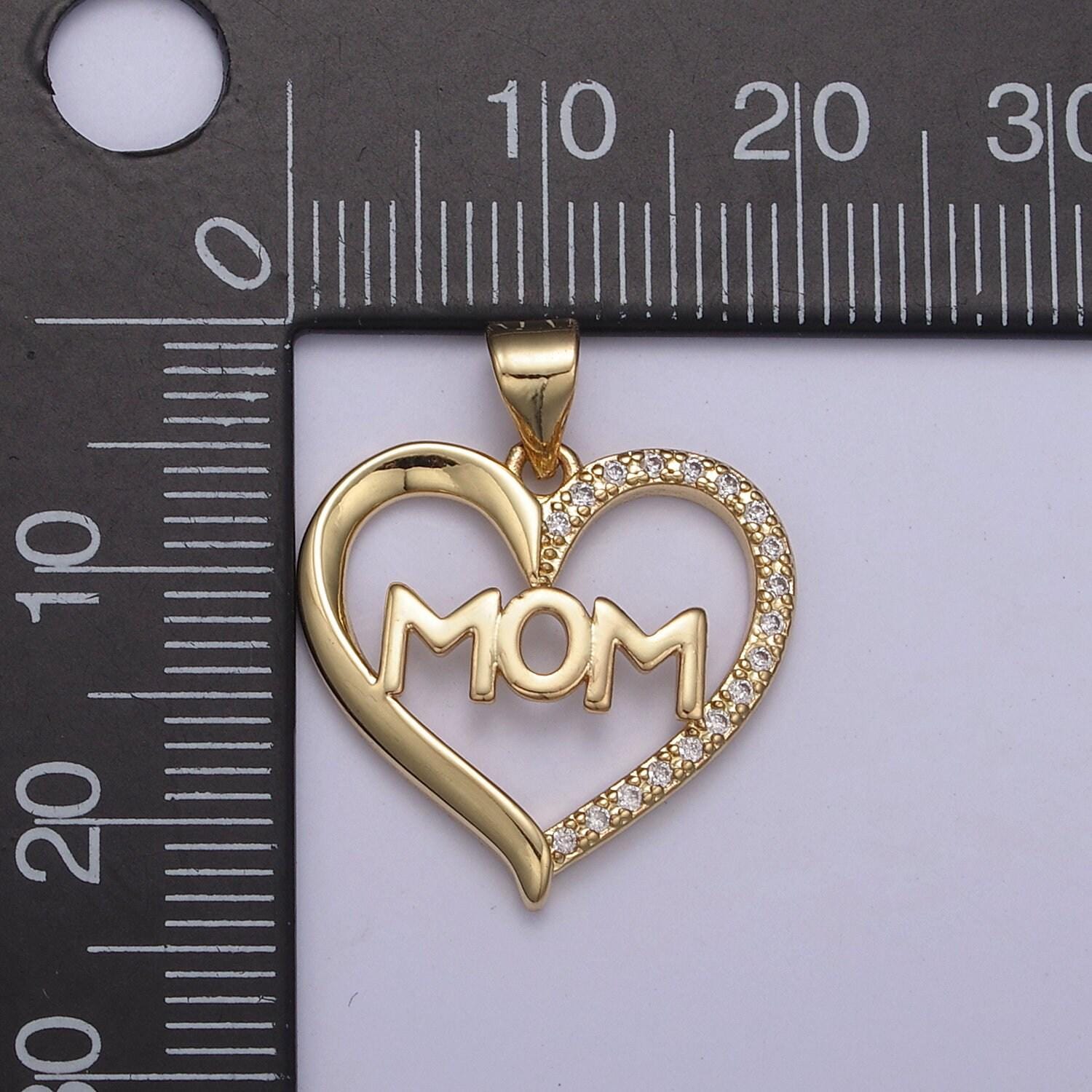 Simple gold filled "mom" heart pendants - love inspired "mom" in gold / silver micro pave cz pendant fordiy earring bracelet necklace supply