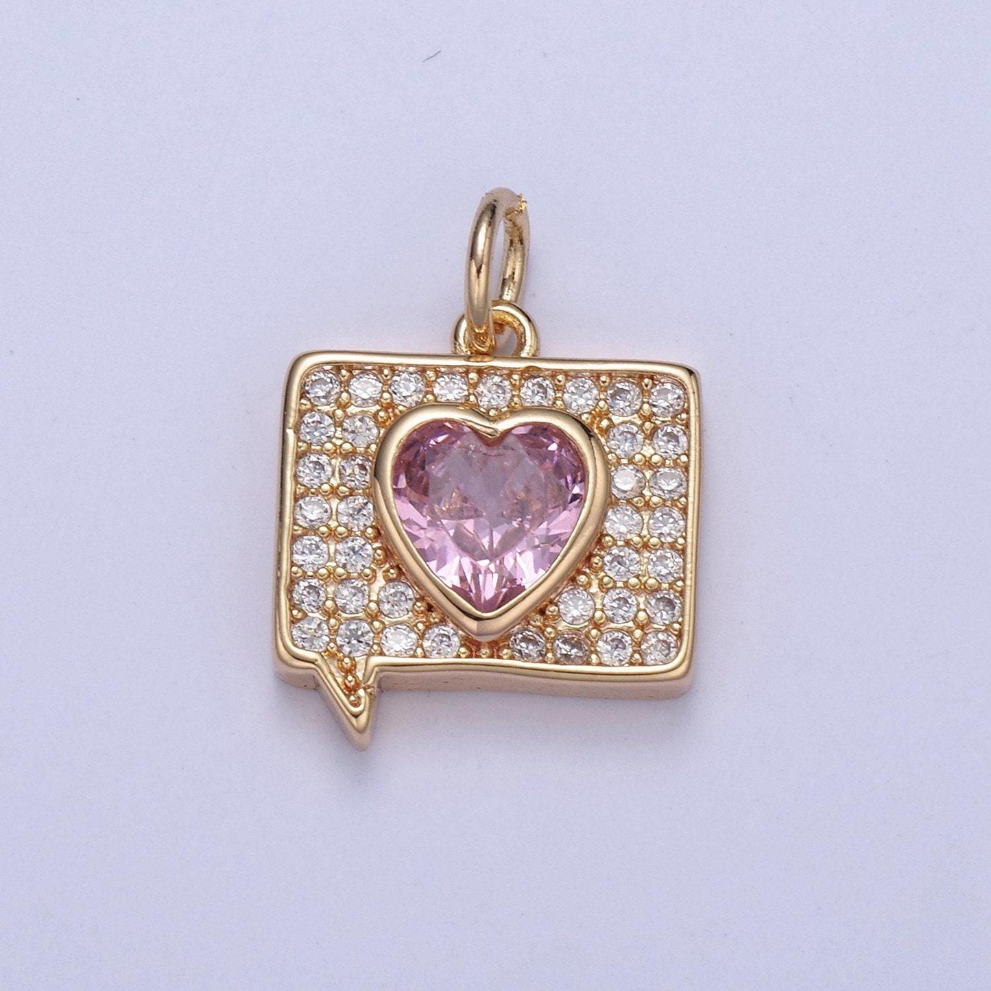 Dainty micro pave heart message emoji charm, pink love message inspired heart gold fill charm for diy earring bracelet necklace supply -n433