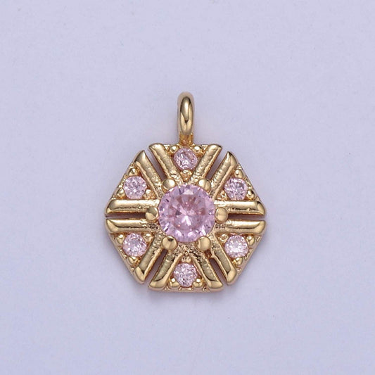 Dainty 16k gold filled hexagon pendant gold pink cz charm gold geometric necklace celestial jewelry charm for diy earring bracelet necklace