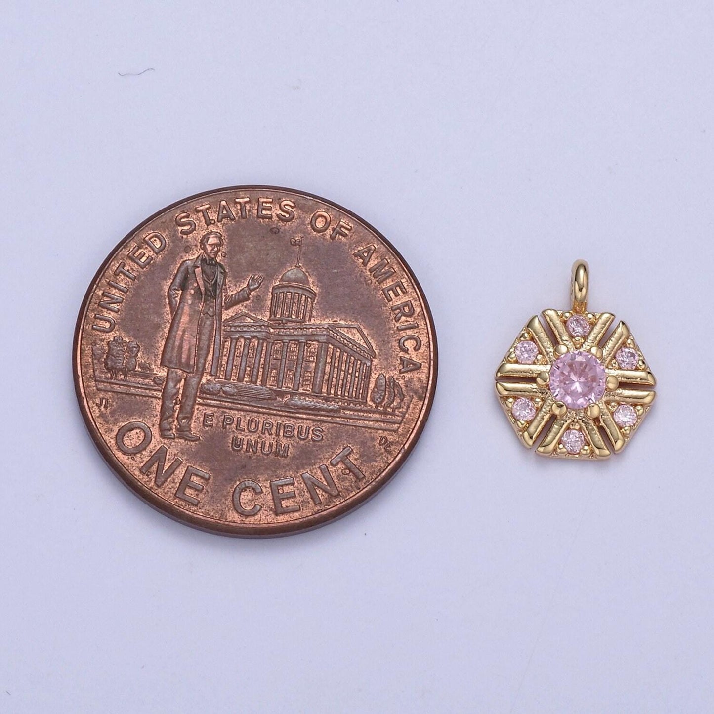Dainty 16k gold filled hexagon pendant gold pink cz charm gold geometric necklace celestial jewelry charm for diy earring bracelet necklace