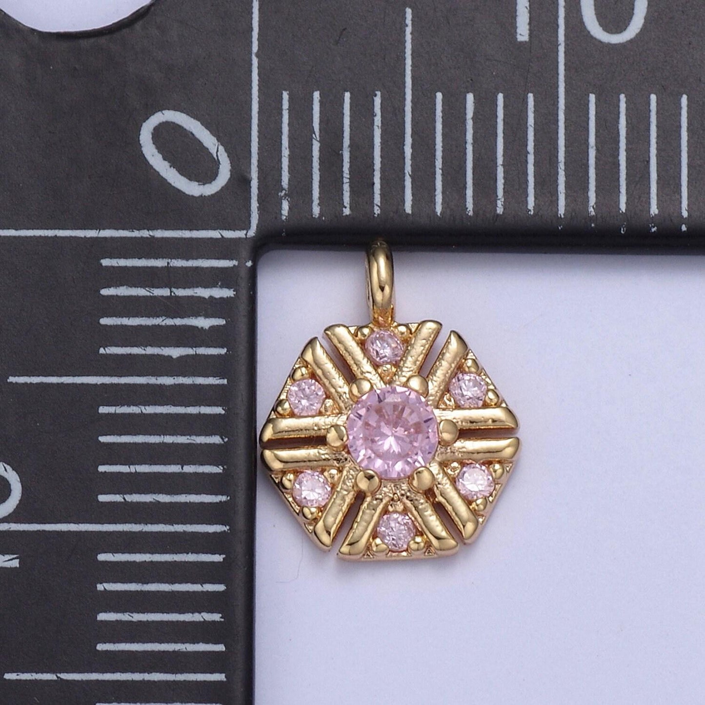 Dainty 16k gold filled hexagon pendant gold pink cz charm gold geometric necklace celestial jewelry charm for diy earring bracelet necklace
