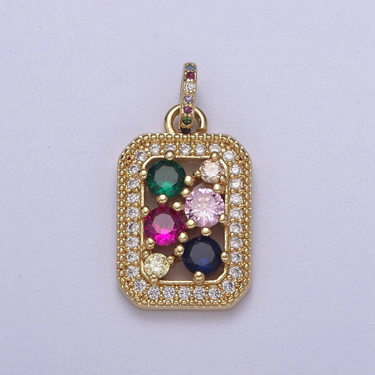 Dainty multi color cz tag charm rainbow cubic zirconia pendant for minimalist jewelry n-418