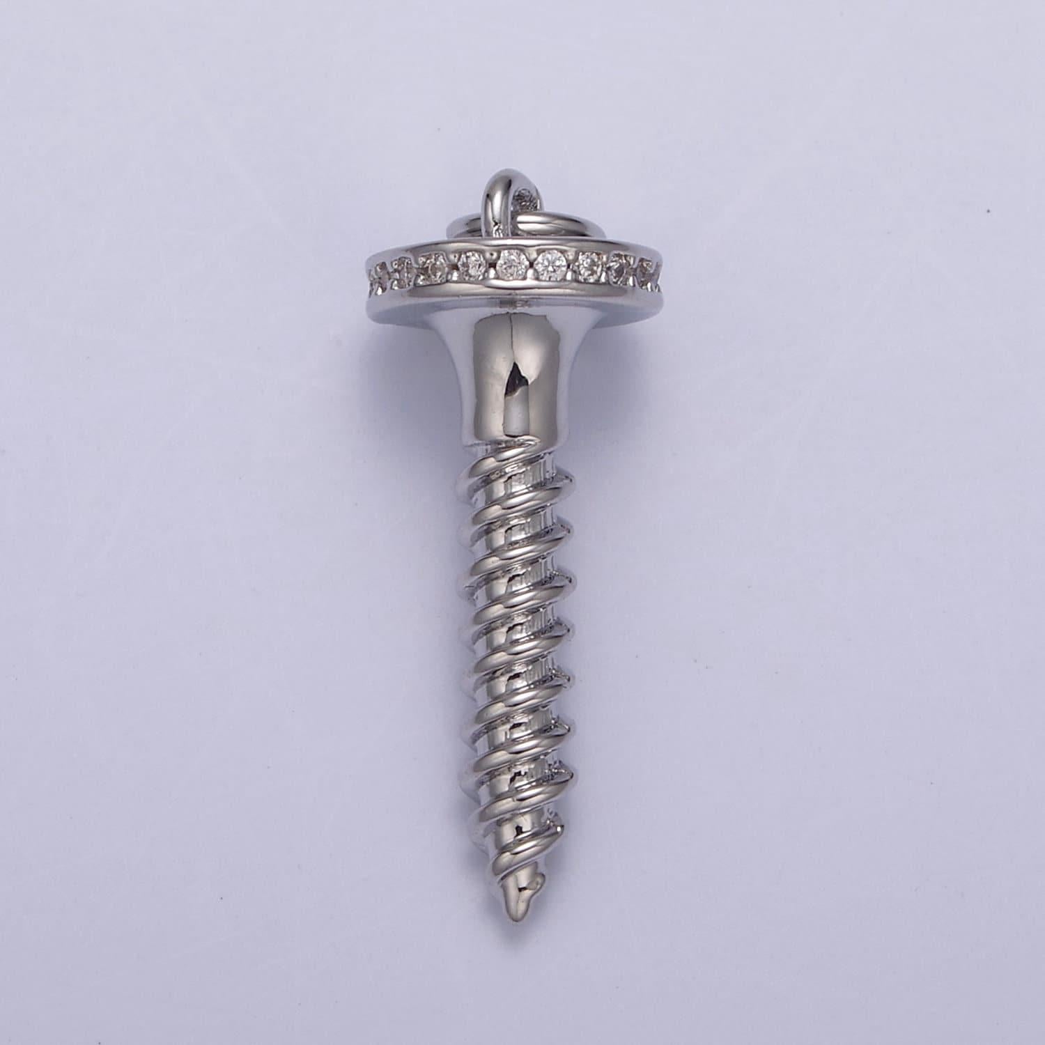 Dainty short screw nail pendant in gold/silver cz micro pave | diy fashion jewelry charm add on necklace bracelet earring | n-788 n-789