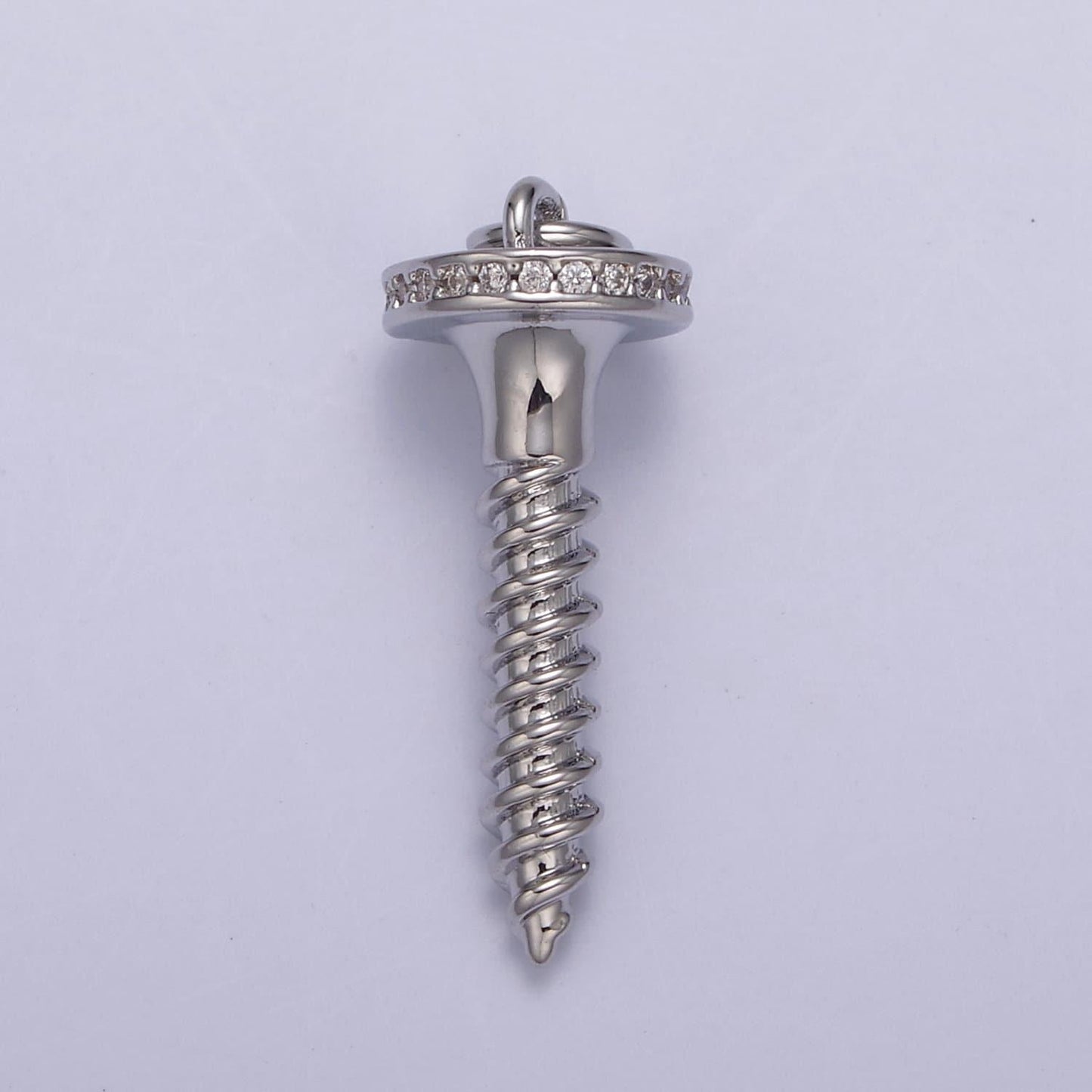 Dainty short screw nail pendant in gold/silver cz micro pave | diy fashion jewelry charm add on necklace bracelet earring | n-788