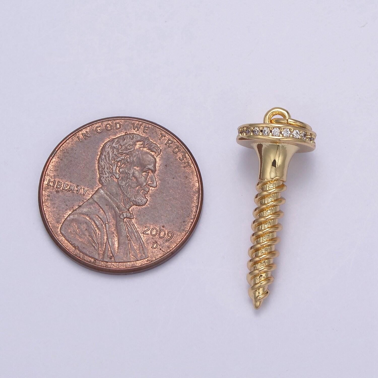 Dainty short screw nail pendant in gold/silver cz micro pave | diy fashion jewelry charm add on necklace bracelet earring | n-788 n-789