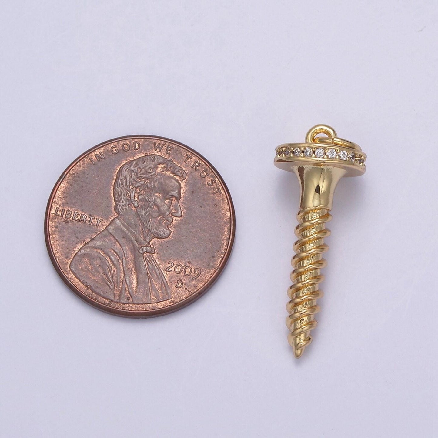 Dainty short screw nail pendant in gold/silver cz micro pave | diy fashion jewelry charm add on necklace bracelet earring | n-788