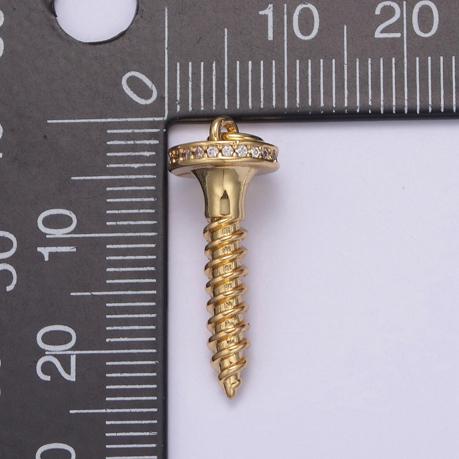 Dainty short screw nail pendant in gold/silver cz micro pave | diy fashion jewelry charm add on necklace bracelet earring | n-788 n-789