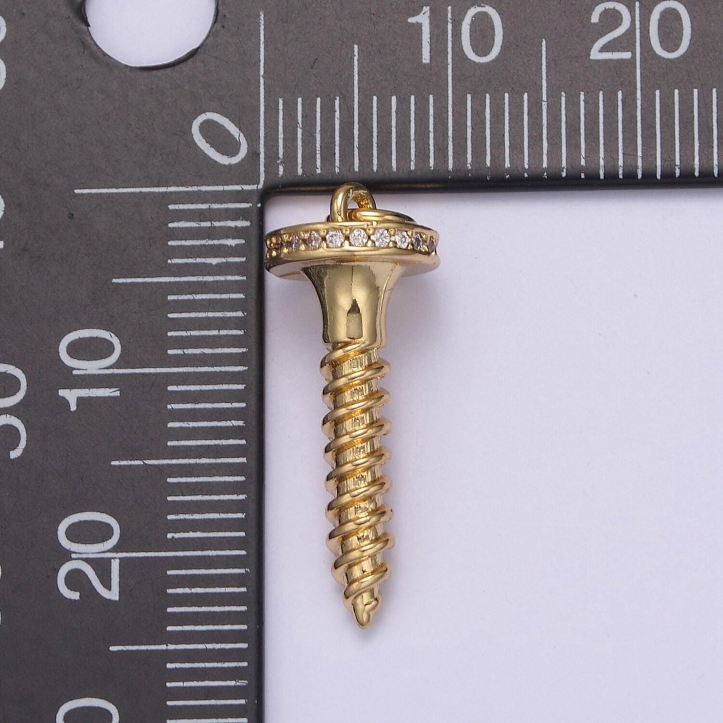 Dainty short screw nail pendant in gold/silver cz micro pave | diy fashion jewelry charm add on necklace bracelet earring | n-788
