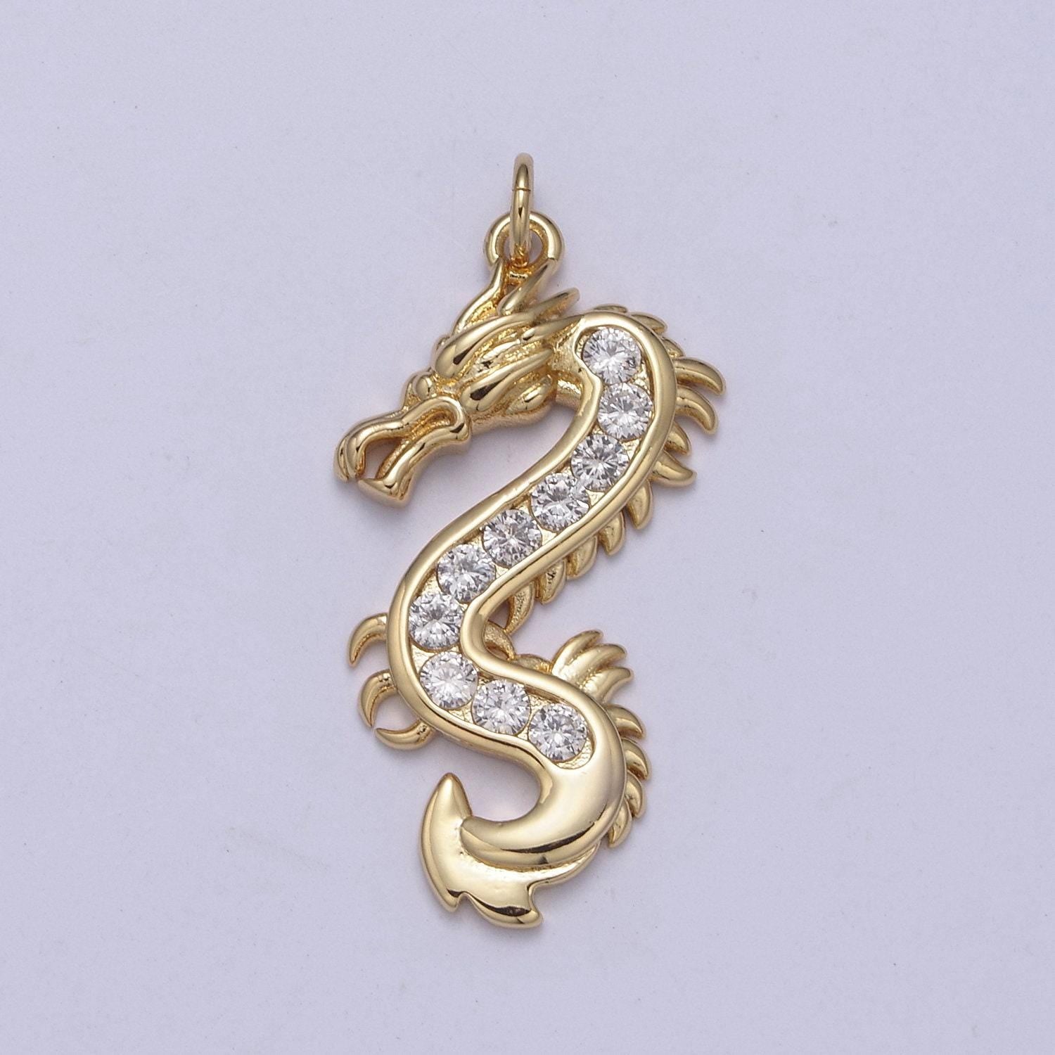 Mystical dragon pendant in 24k gold filled animal charm cubic zirconia necklace pendant n-406 / n-407 / n-408