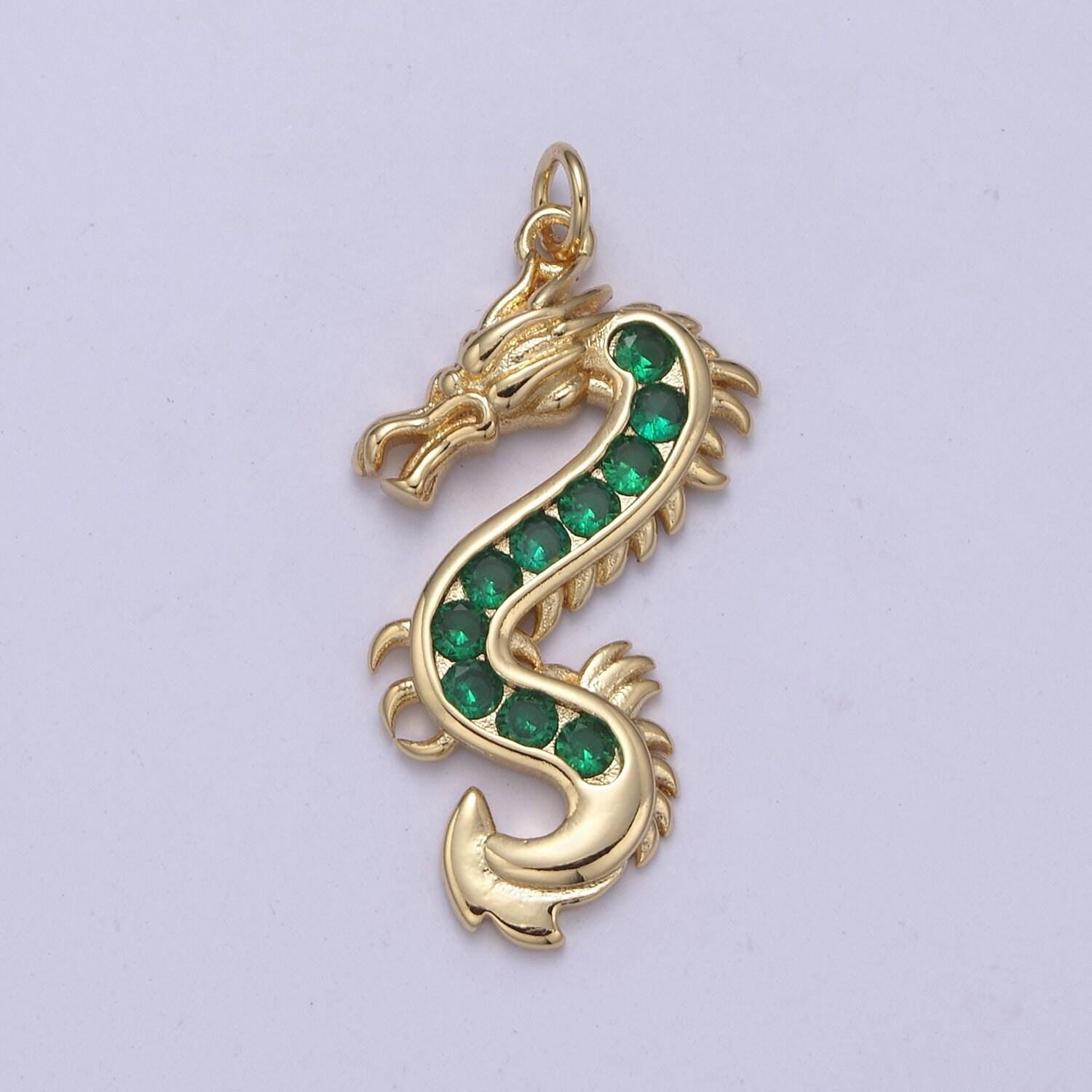 Mystical dragon pendant in 24k gold filled animal charm cubic zirconia necklace pendant n-406 / n-407 / n-408