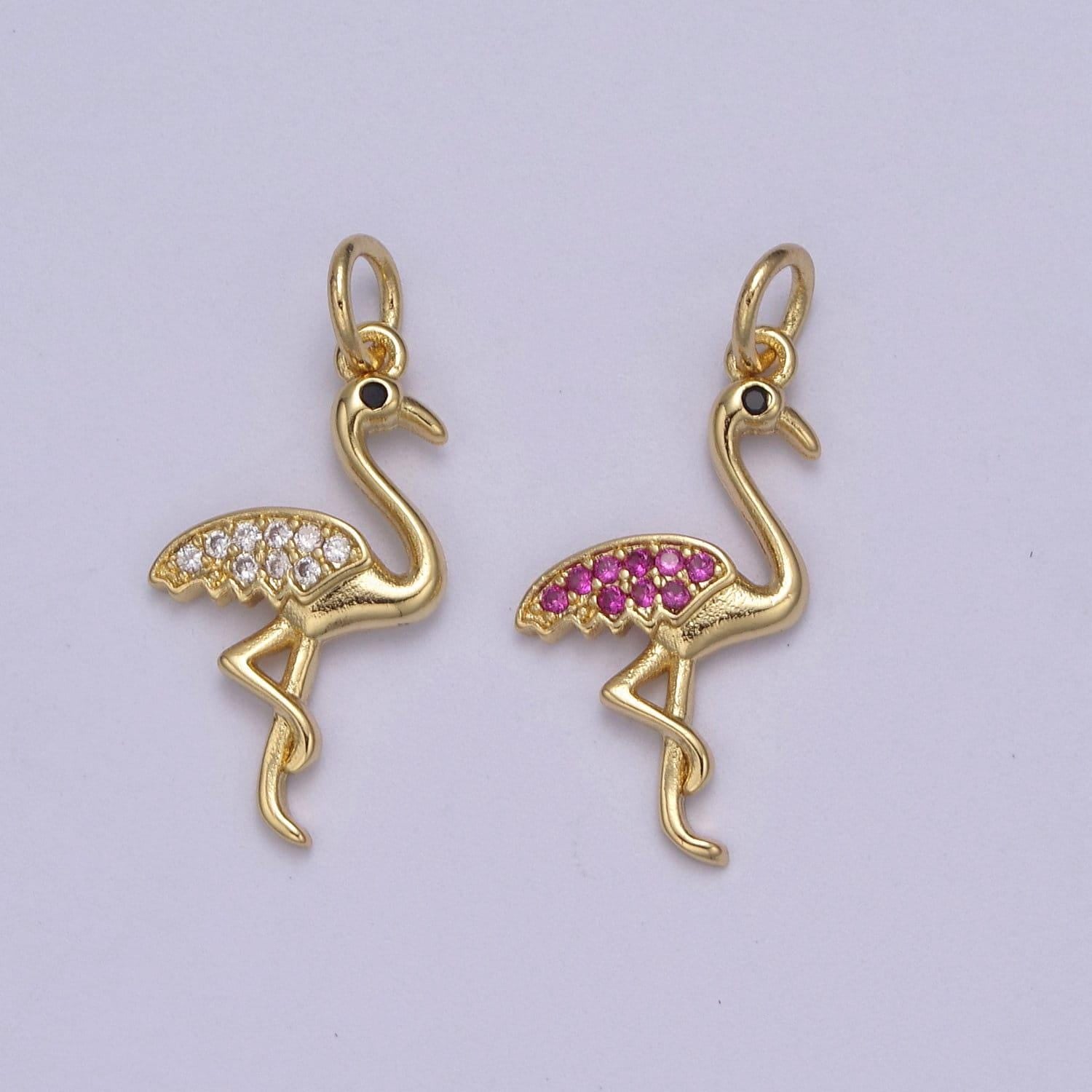 Cubic zirconia pave pendant charm cz pave long leg flamingo pendant necklace pave pendant animal necklaces n-385 / n-386