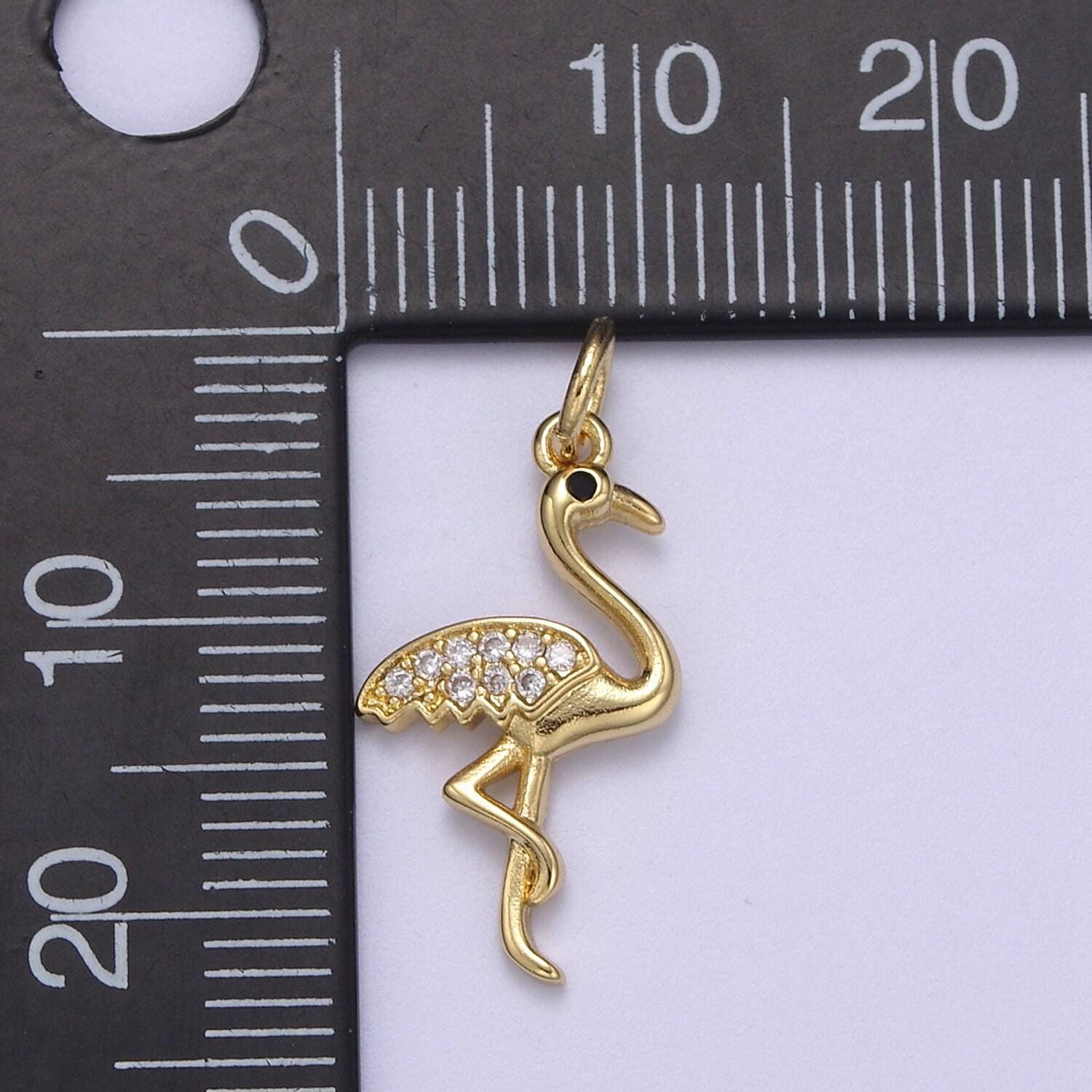 Cubic zirconia pave pendant charm cz pave long leg flamingo pendant necklace pave pendant animal necklaces n-385 / n-386