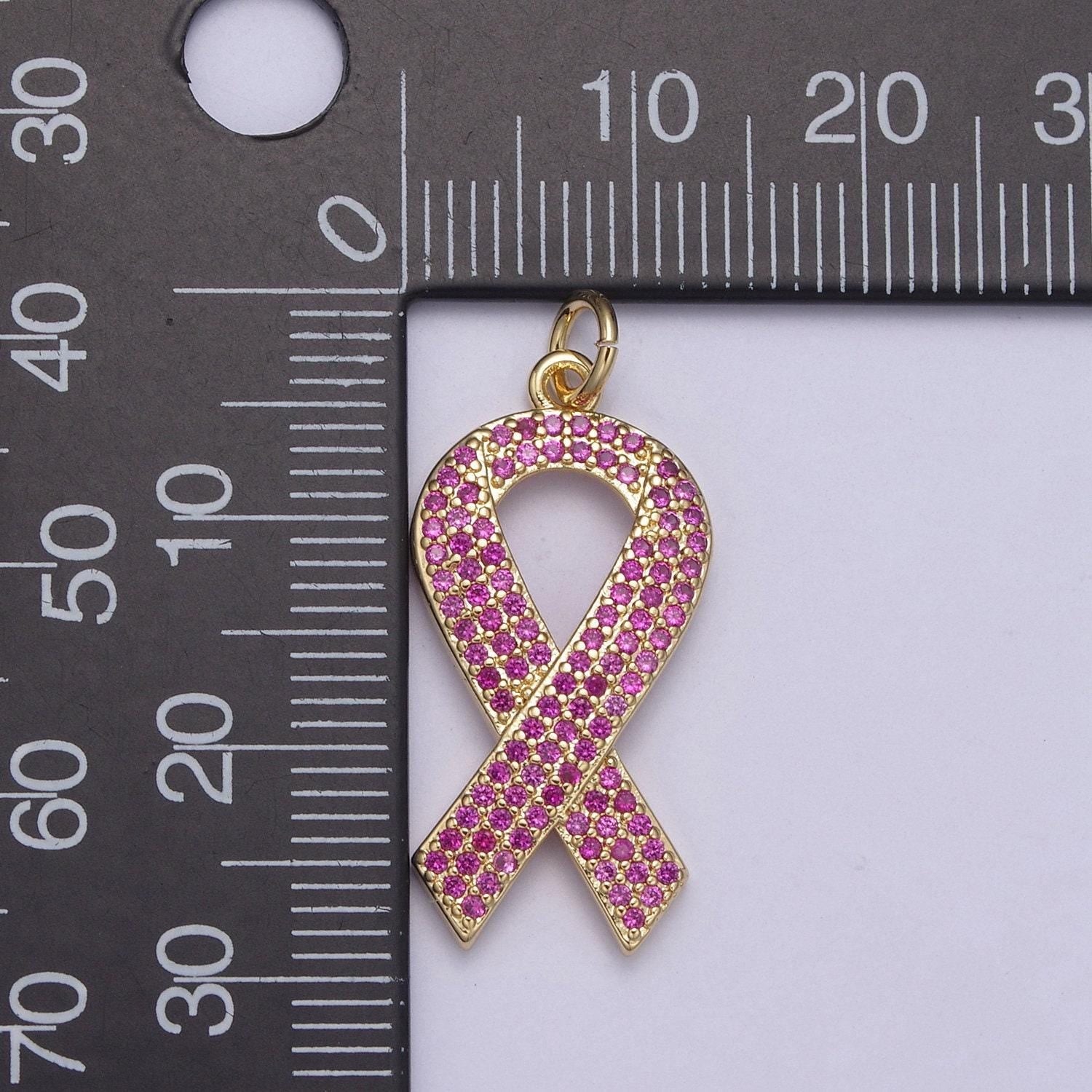 Breast cancer awareness pink ribbon gold filled pendant for necklace bracelet component n-372