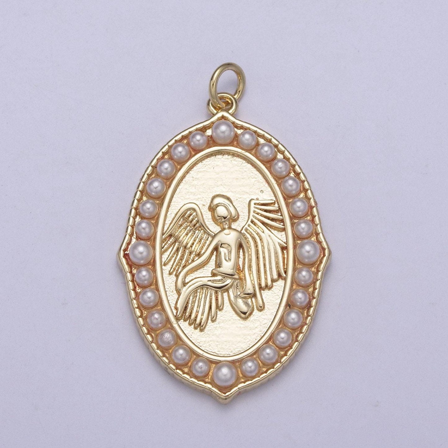 Dainty gold filled angel pendant medallion pearl charm for necklace n-367