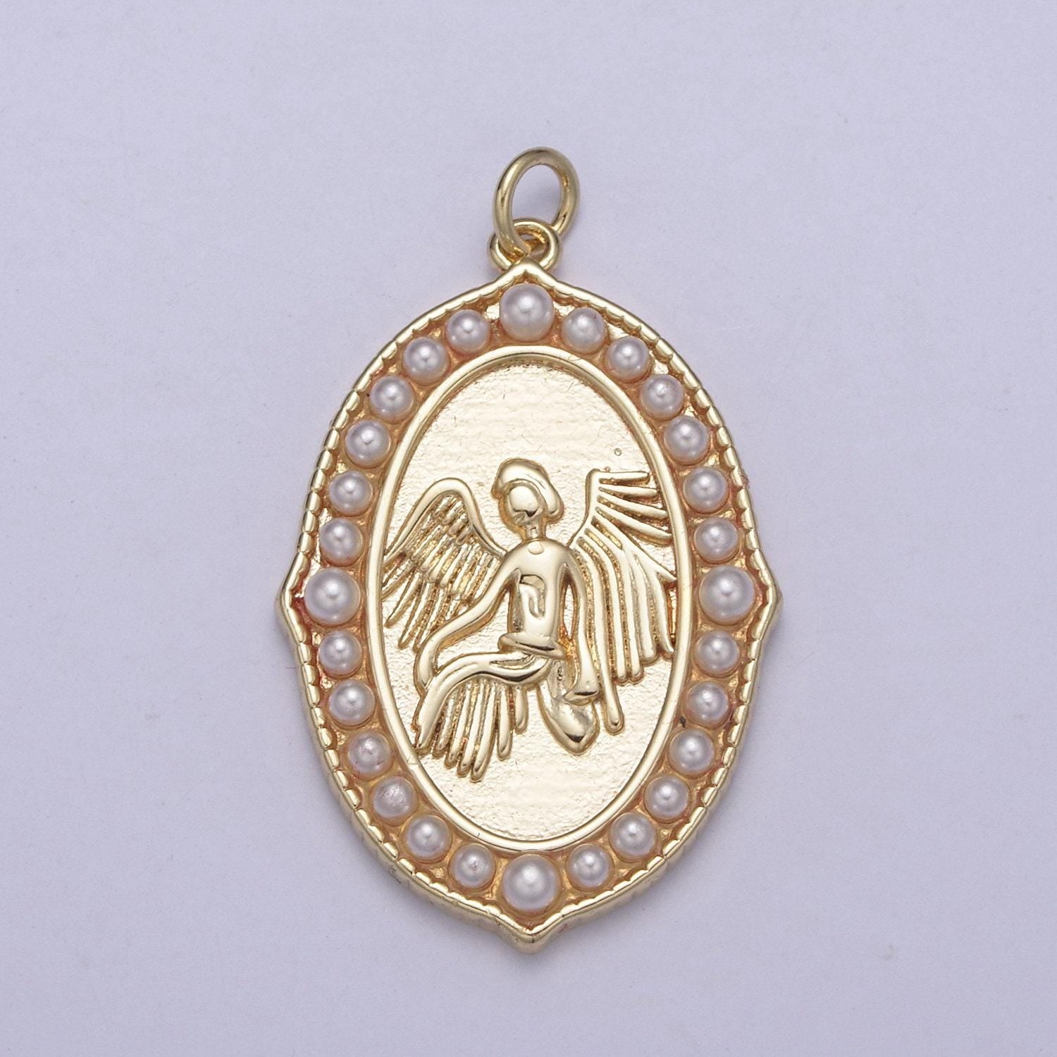 Dainty gold filled angel pendant medallion pearl charm for necklace n-367