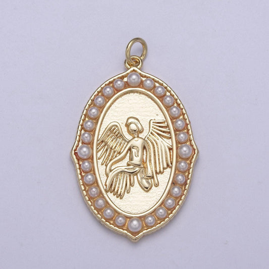 Dainty gold filled angel pendant medallion pearl charm for necklace n-367