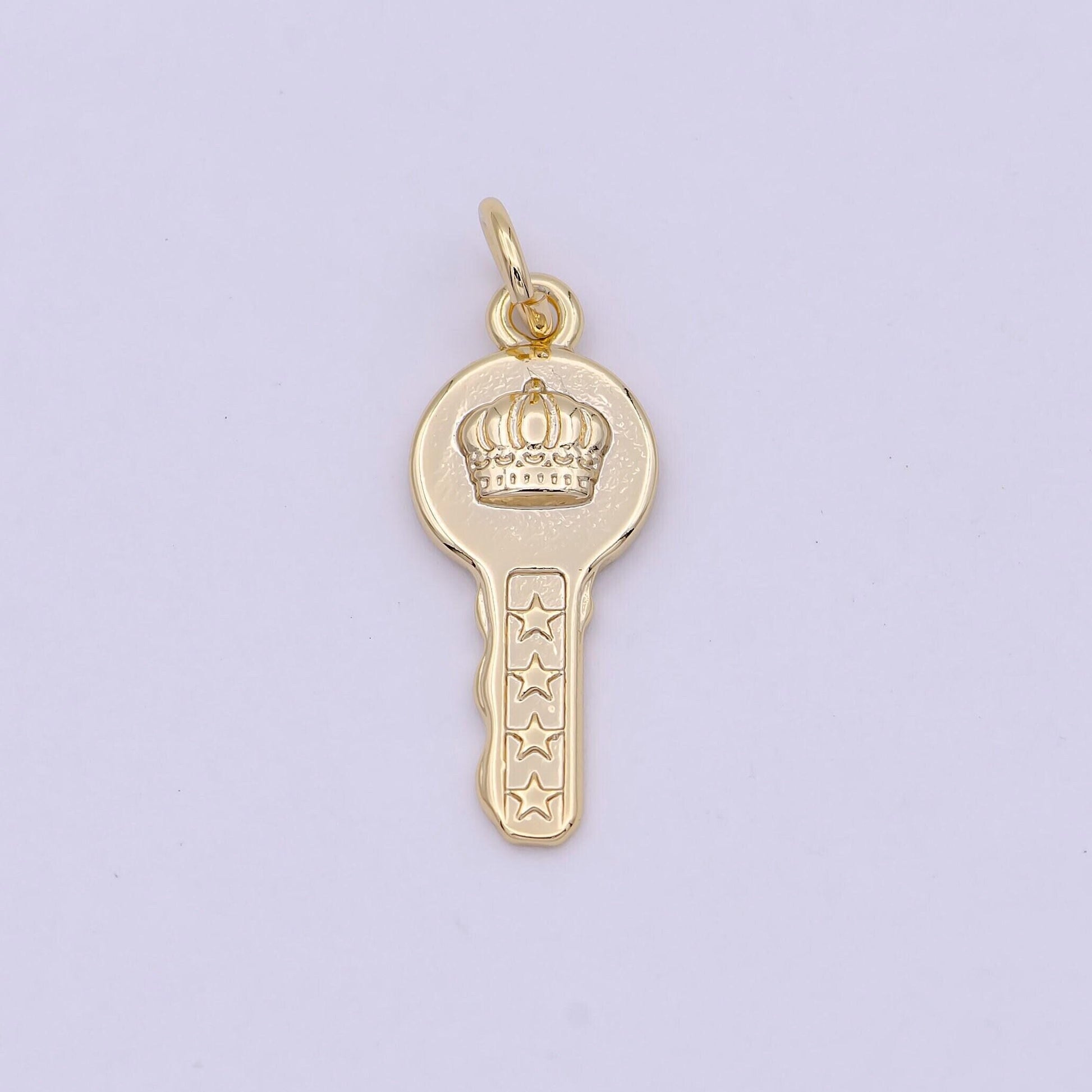 Gold filled key charm w/ dainty crown insignia, key of heaven pendant, for diy fashion jewelry making supply | n-365
