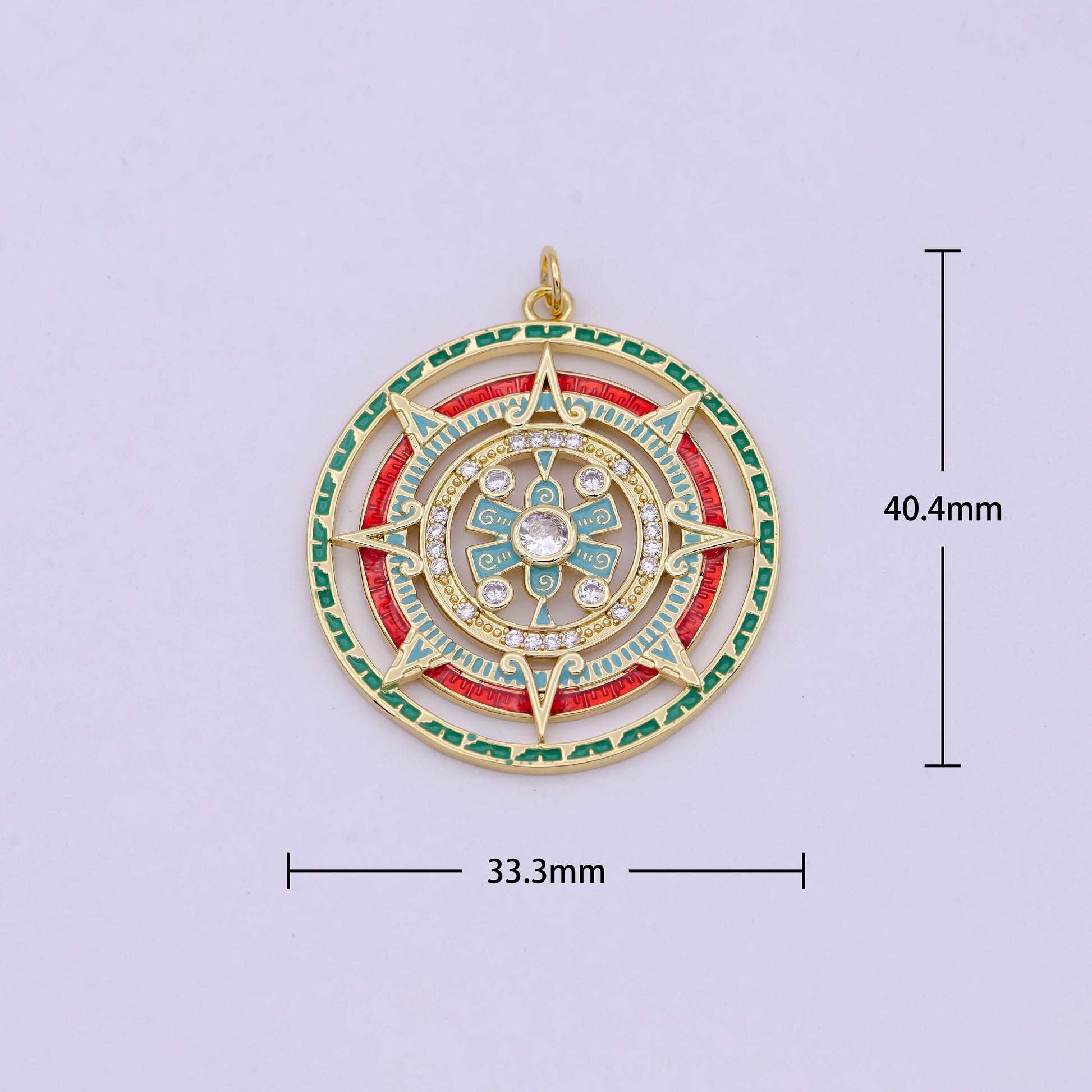 Gold filled compass medallion pendant charm for statement jewelry necklace, diy fashion jewelry making | n-366