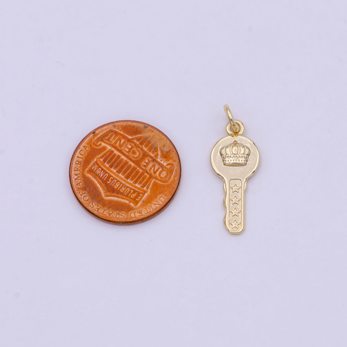 Gold filled key charm w/ dainty crown insignia, key of heaven pendant, for diy fashion jewelry making supply | n-365