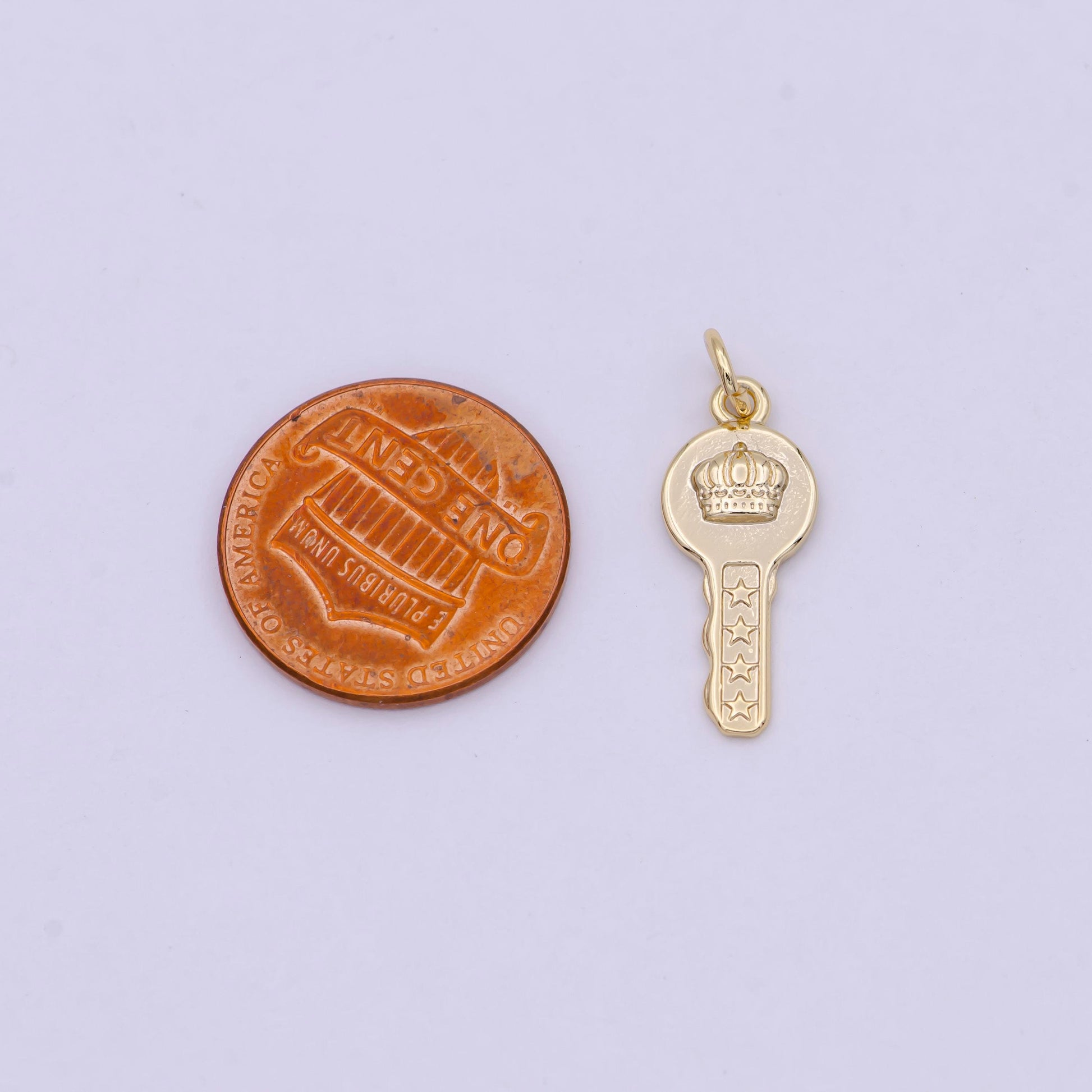 Gold filled key charm w/ dainty crown insignia, key of heaven pendant, for diy fashion jewelry making supply | n-365