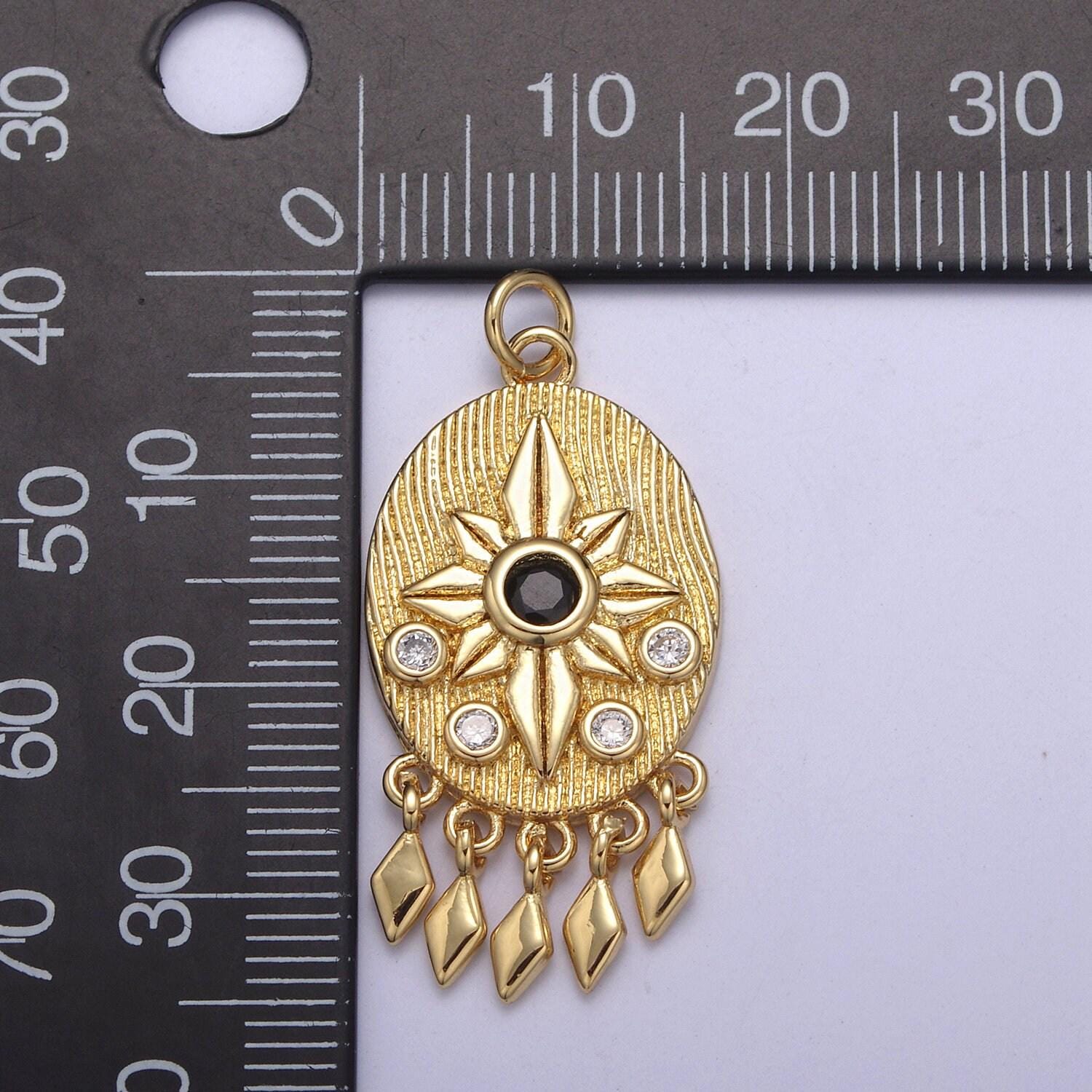 14k gold filled bohemian lotus charm with black cz stone dangle pendant for necklace n-350