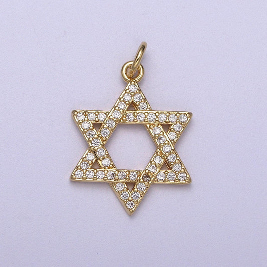 Wholesale cubic gold star of david charms, cz star jewish religious pendant n-336