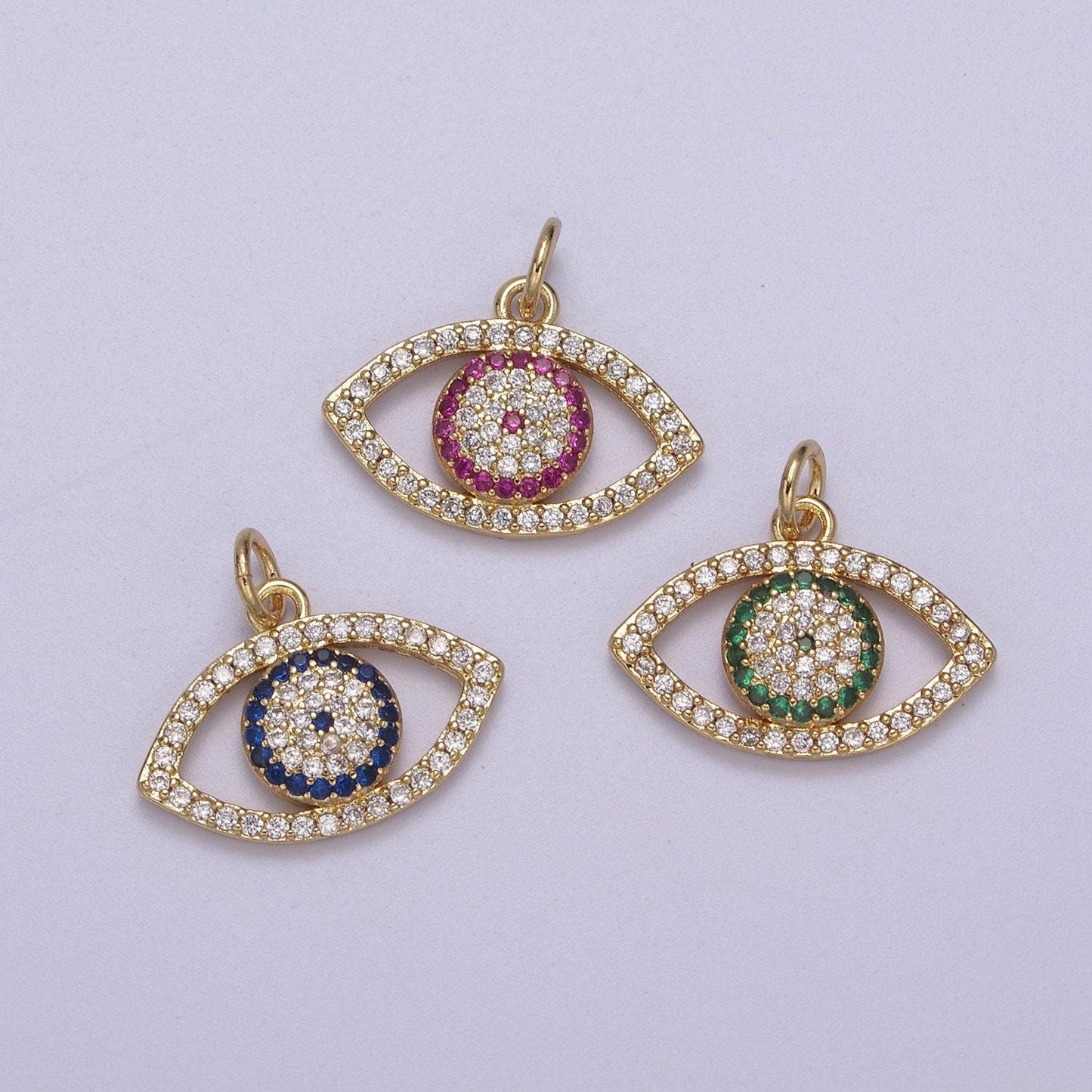 Cubic evil eye charm - 17x19mm pendant gold filled cz drop charm pendant amulet protection charm n-333, n-334, n-335
