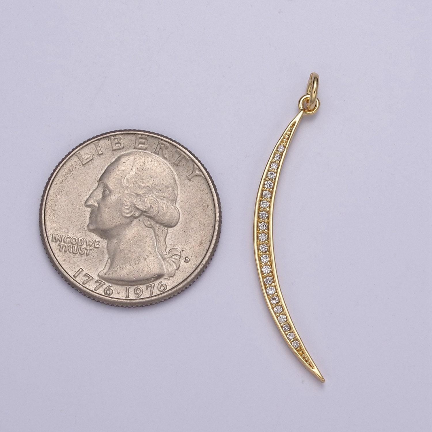 Cz thin slender moon pendant charm - 14k gold filled moon silver half moon waning moon crescent moon n-326 / n-327