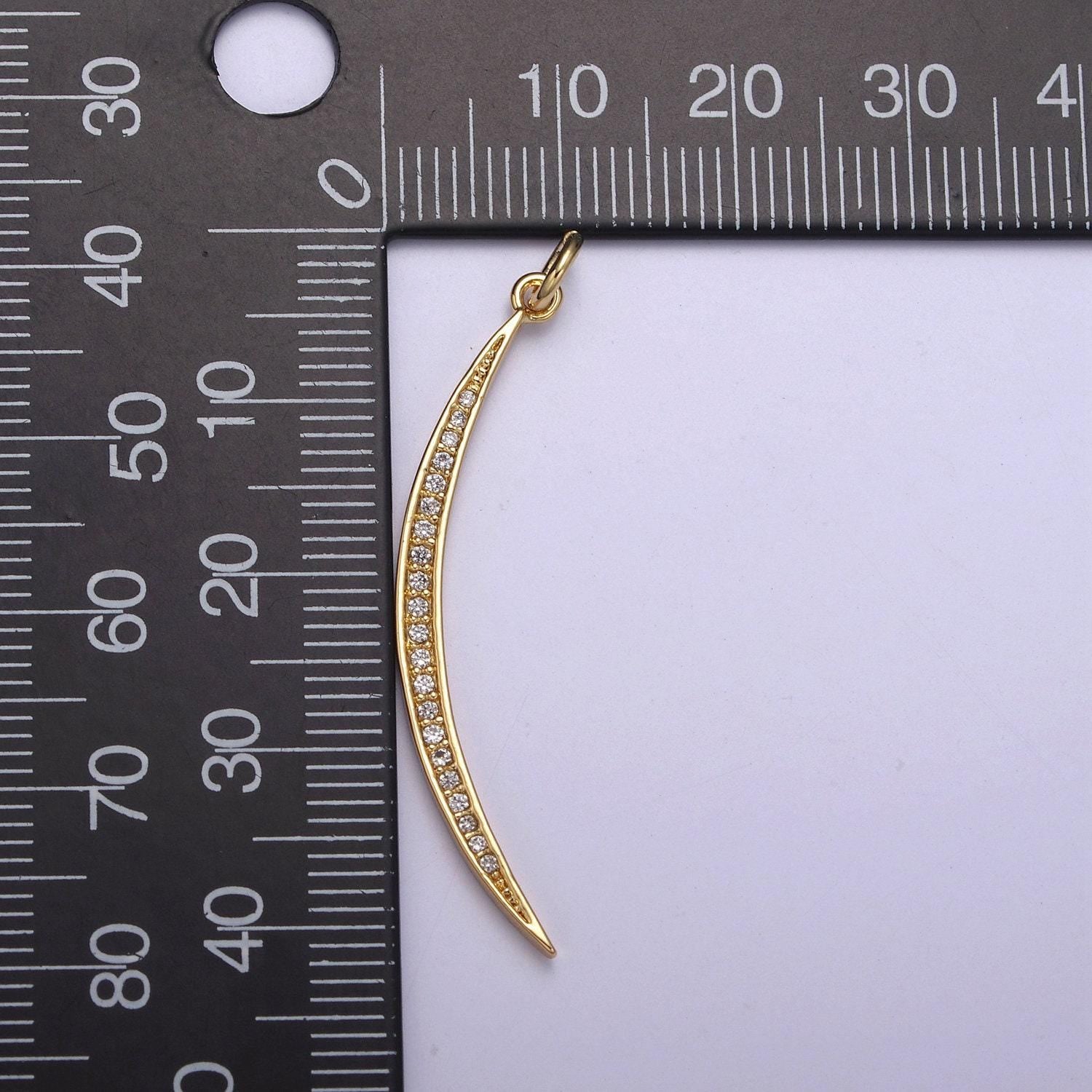 Cz thin slender moon pendant charm - 14k gold filled moon silver half moon waning moon crescent moon n-326 / n-327