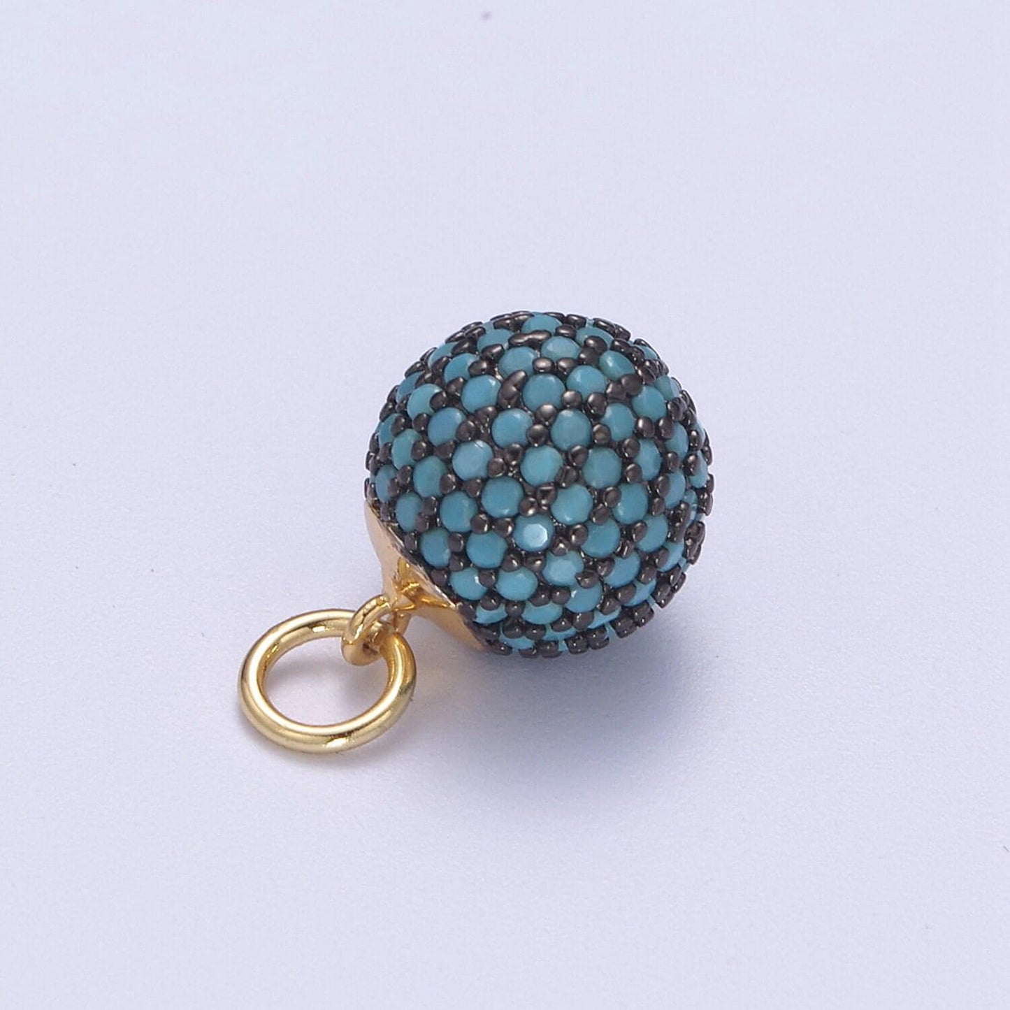 Gold disco ball charm cubic zirconia green black blue pink teal clear silver ball dangle charm pendant n314-n320