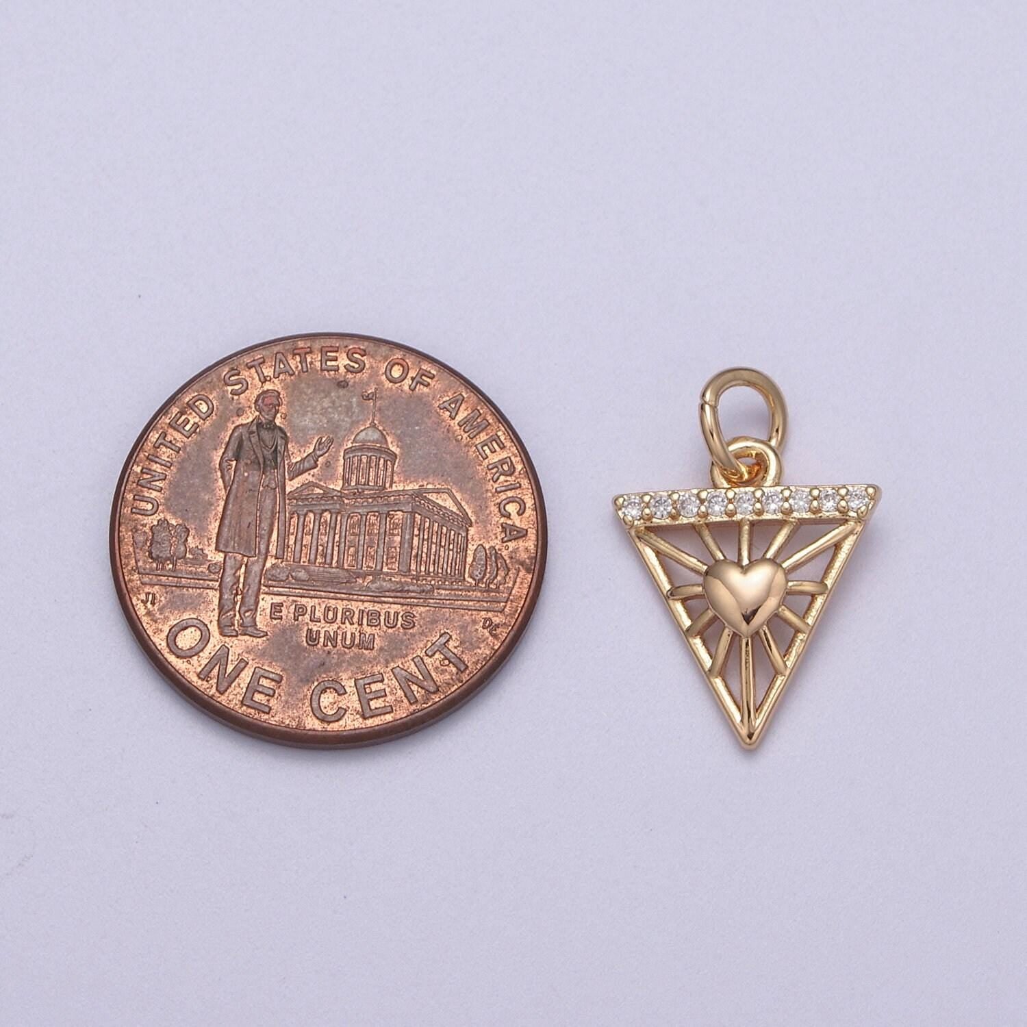 Mini triangle charm with heart pendant love jewelry add on charm for necklace bracelet earring n-284