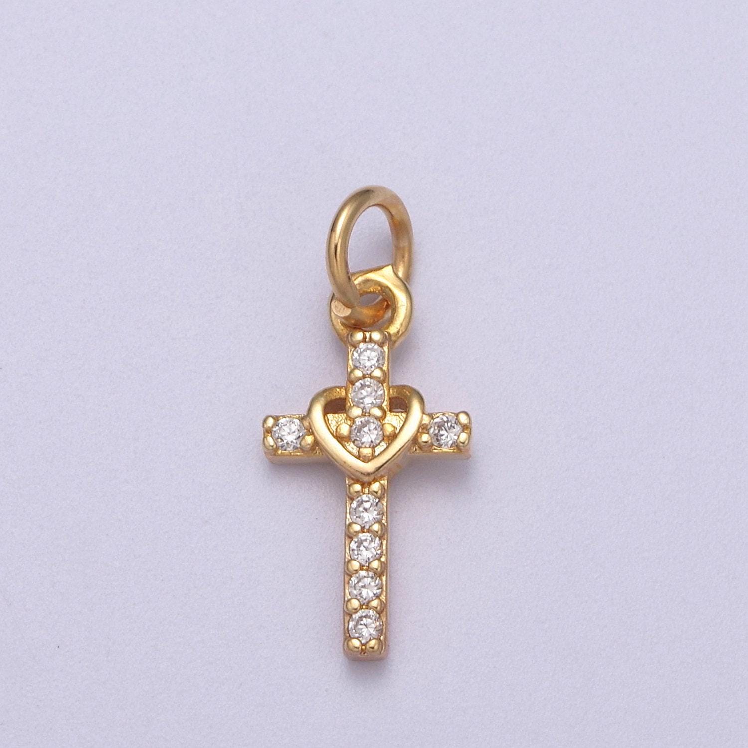 Small cross charm pendant 16k gold filled cz micro pave small cross charm pendant cross necklace tiny cross cubic zirconia n-281