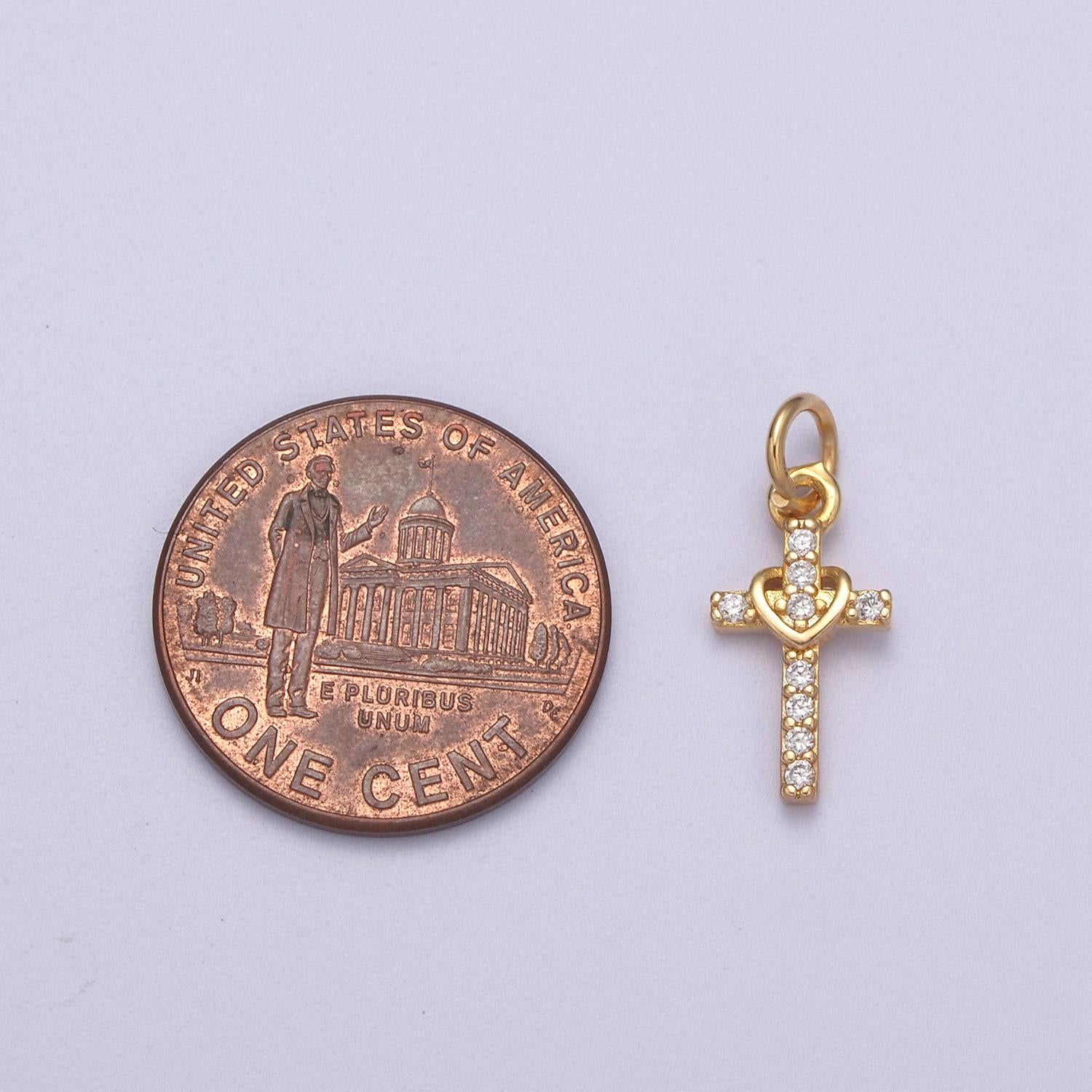 Small cross charm pendant 16k gold filled cz micro pave small cross charm pendant cross necklace tiny cross cubic zirconia n-281