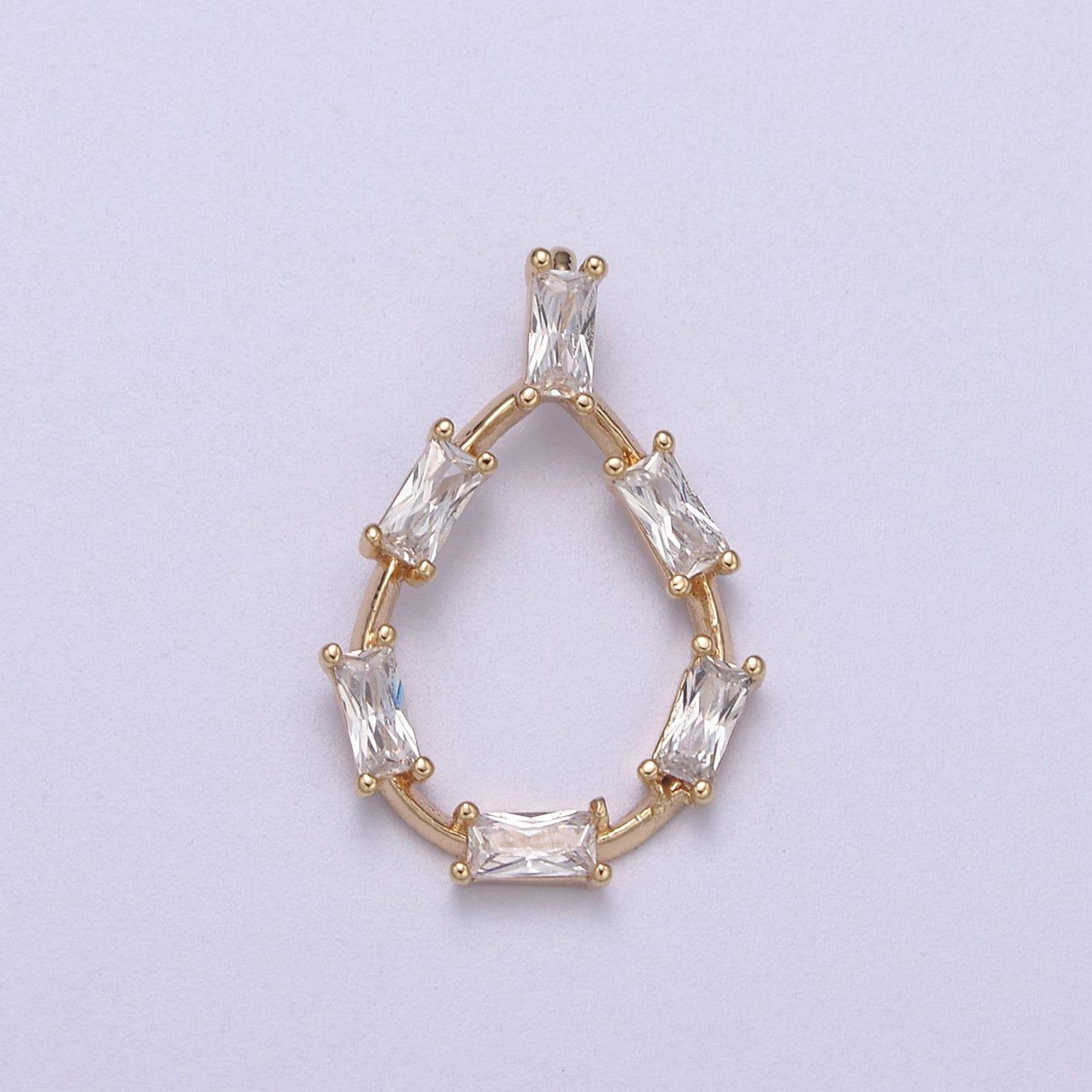 Dainty tear drop baguette cz charm teardrop geometry pendant for minimalist jewelry n-273
