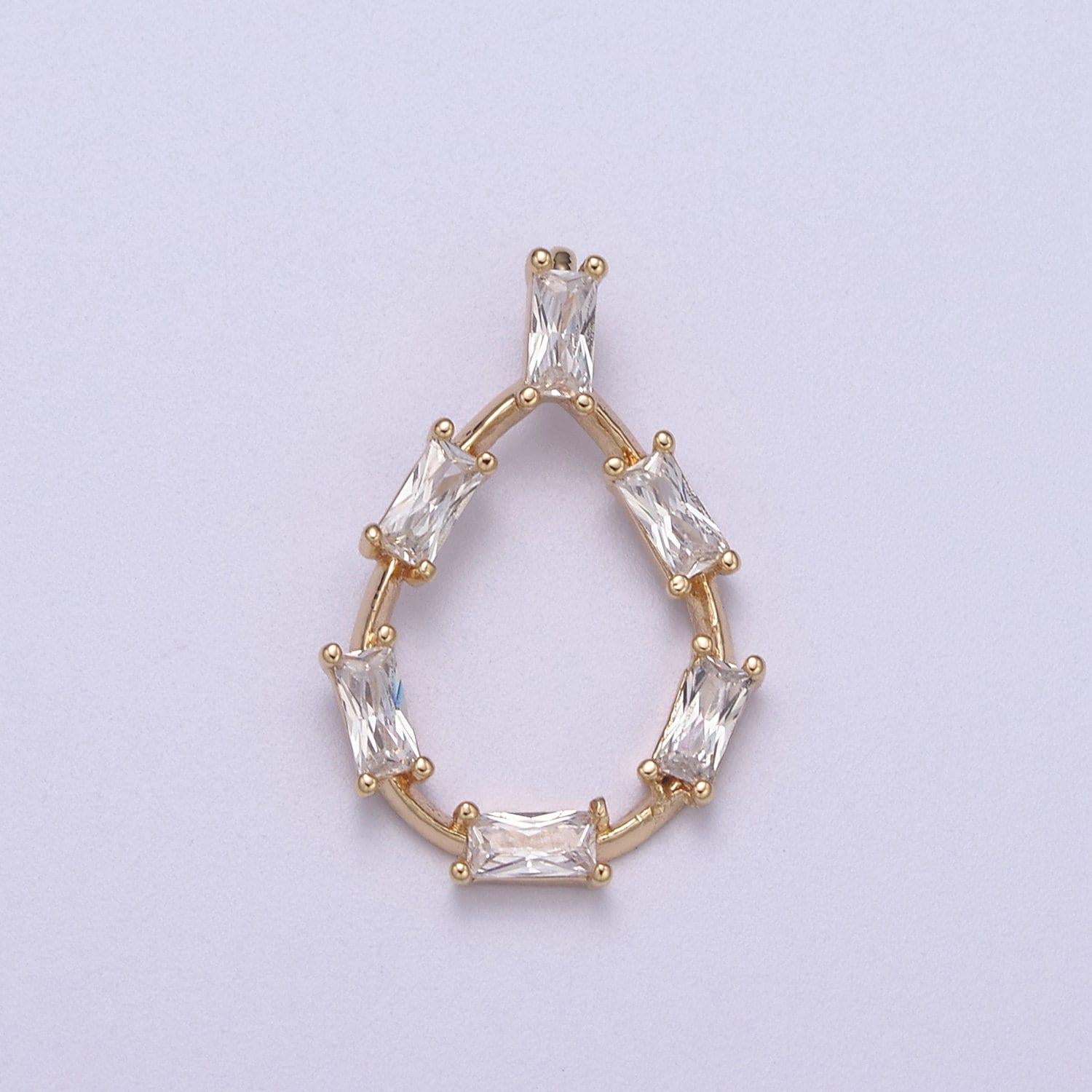 Dainty tear drop baguette cz charm teardrop geometry pendant for minimalist jewelry n-273