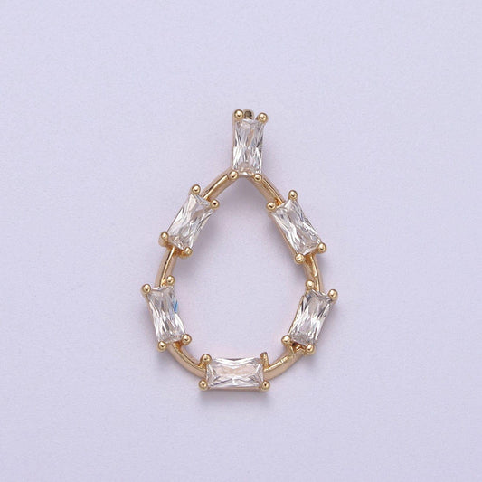 Dainty tear drop baguette cz charm teardrop geometry pendant for minimalist jewelry n-273
