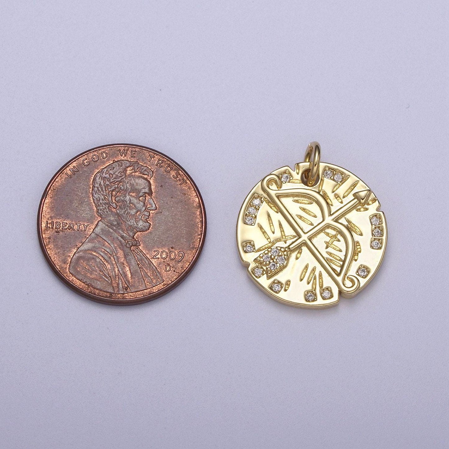 14k gold filled cupid arrow coin charms- medallion pendant-necklace earrings making supply n-261