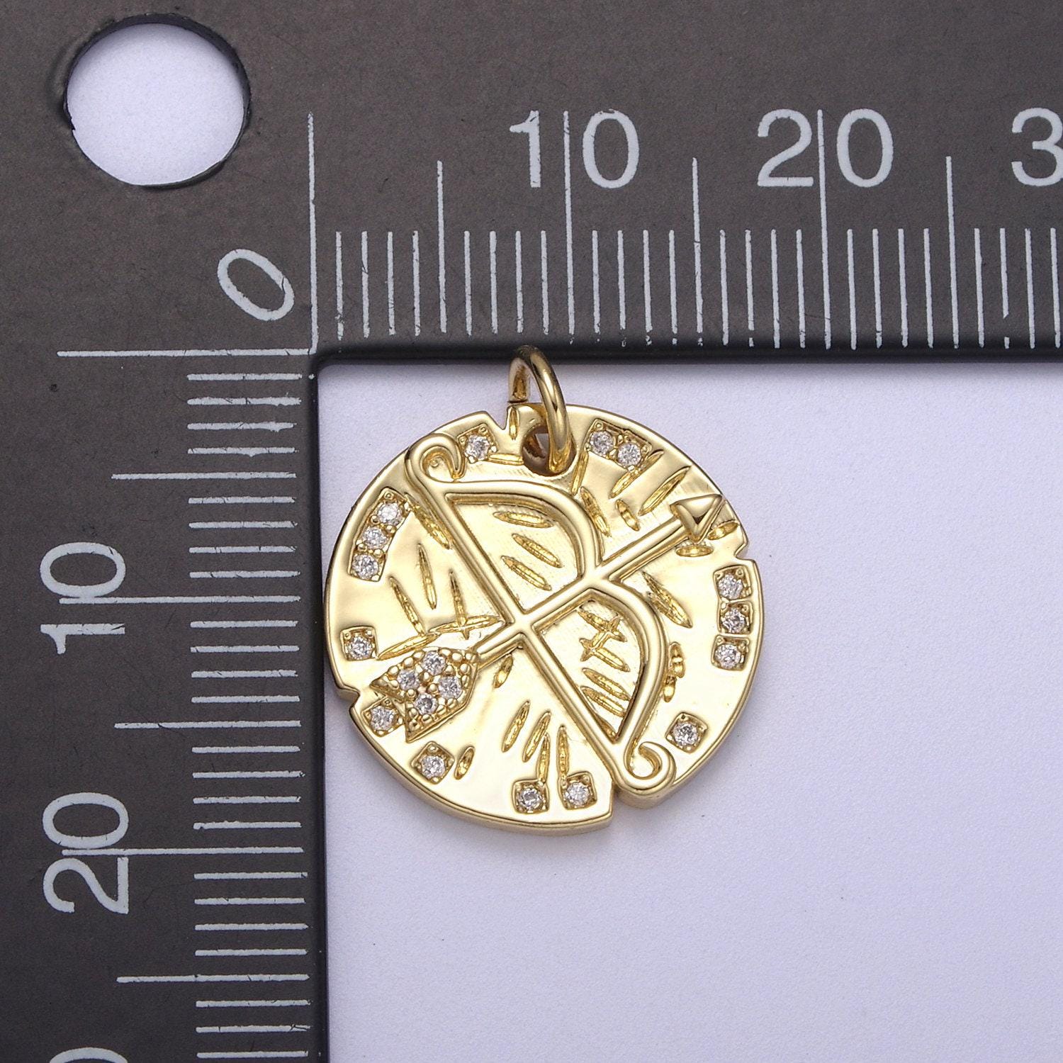 14k gold filled cupid arrow coin charms- medallion pendant-necklace earrings making supply n-261