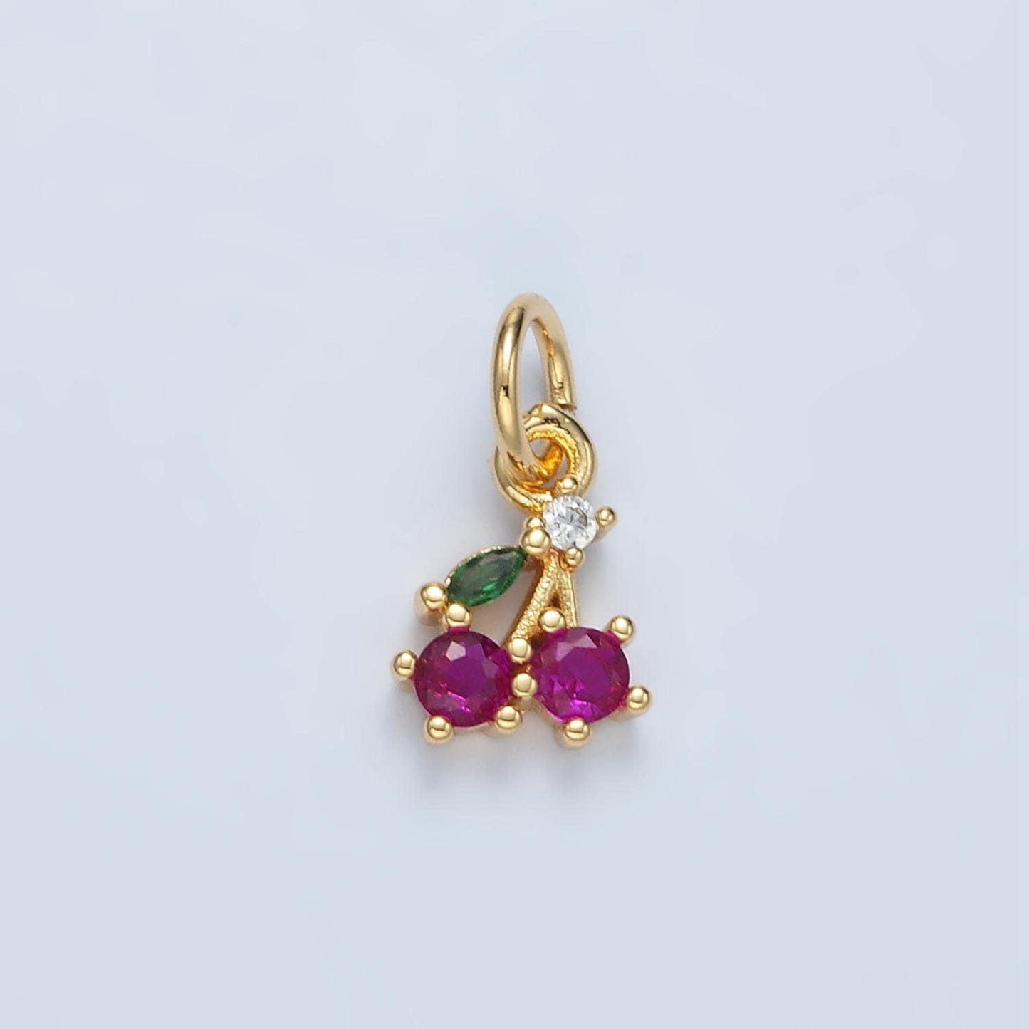 Mini fuchsia cherry charm tiny cz fruit charm 24k gold filled pendant jewelry for bracelet necklace earring n251