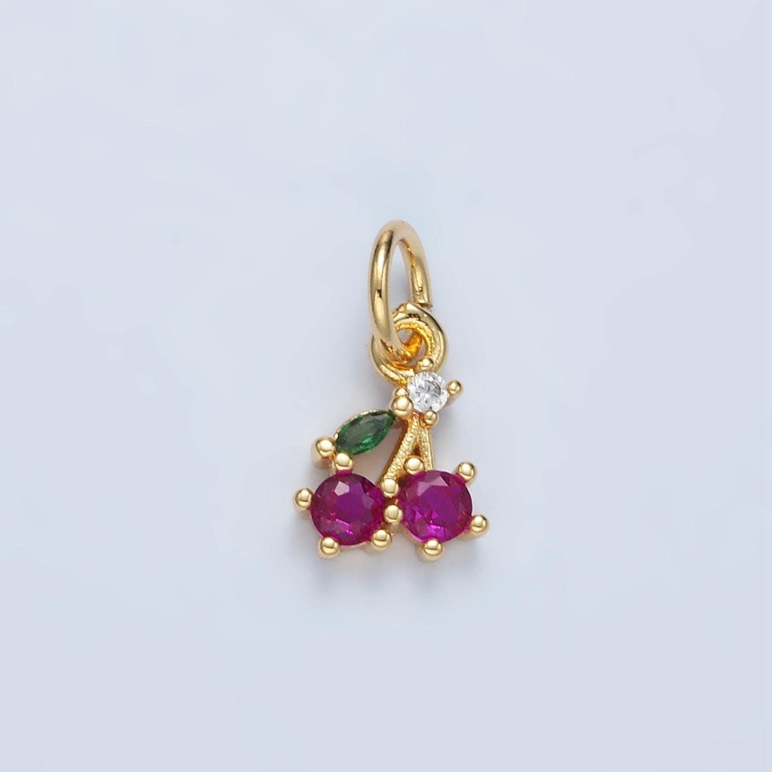 Mini fuchsia cherry charm tiny cz fruit charm 24k gold filled pendant jewelry for bracelet necklace earring n251