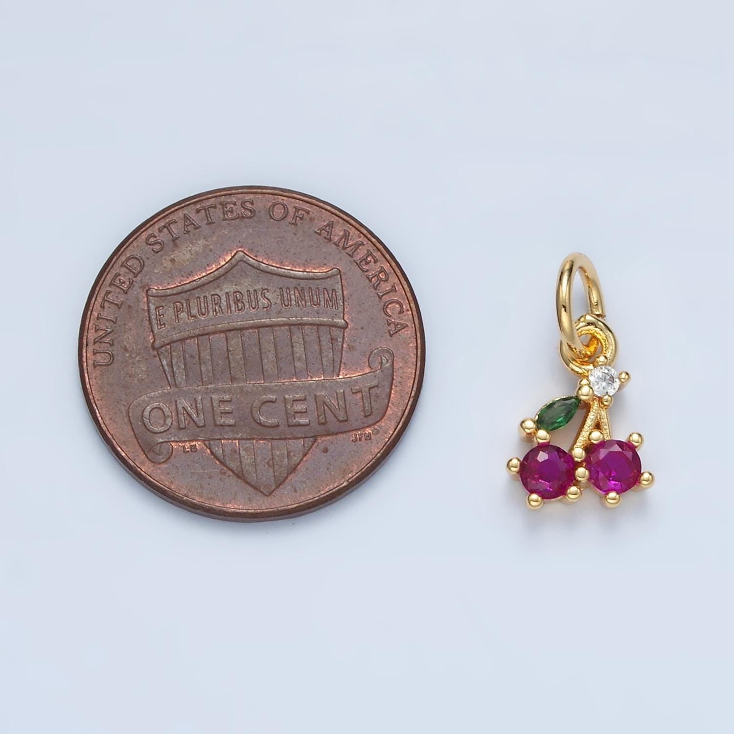 Mini fuchsia cherry charm tiny cz fruit charm 24k gold filled pendant jewelry for bracelet necklace earring n251
