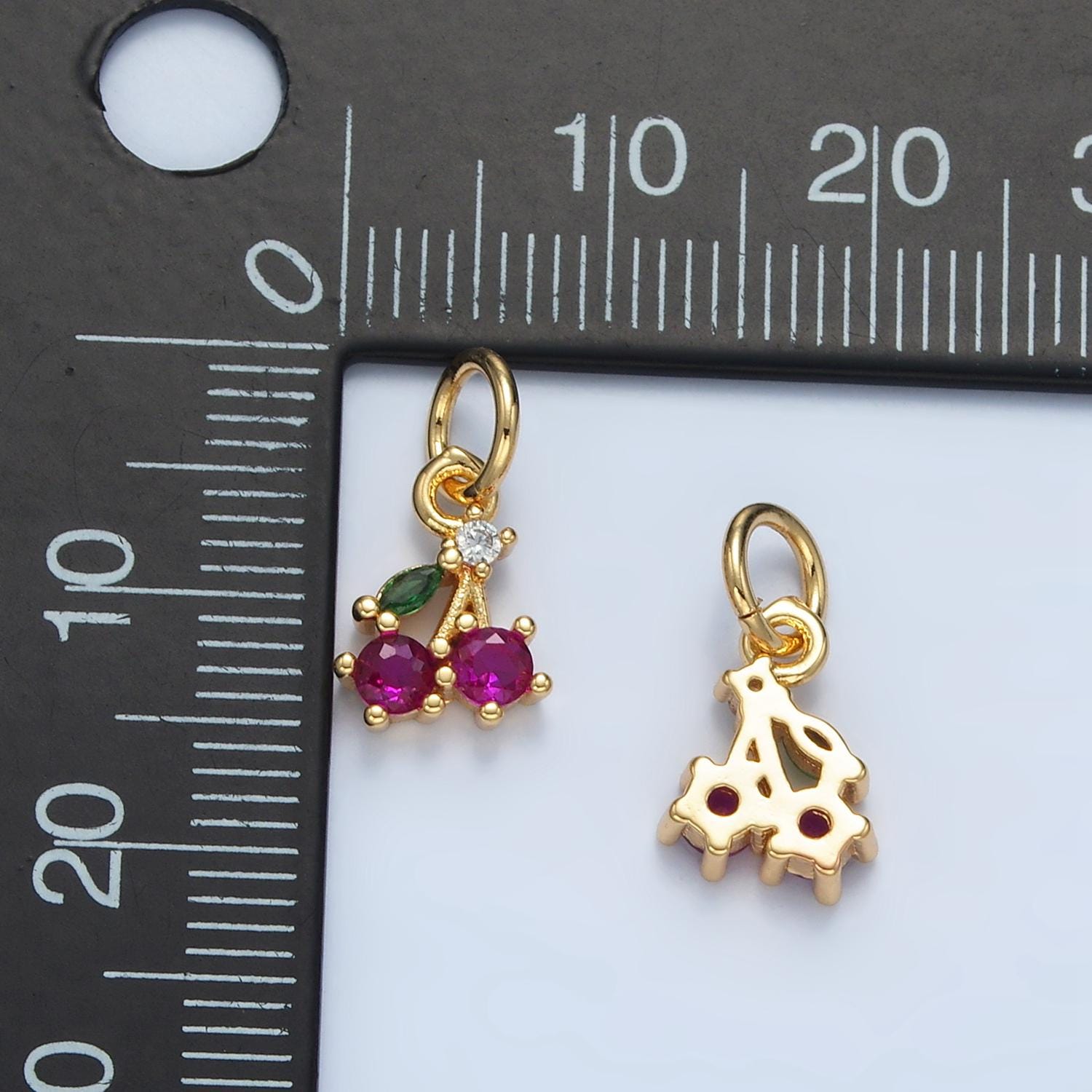 Mini fuchsia cherry charm tiny cz fruit charm 24k gold filled pendant jewelry for bracelet necklace earring n251