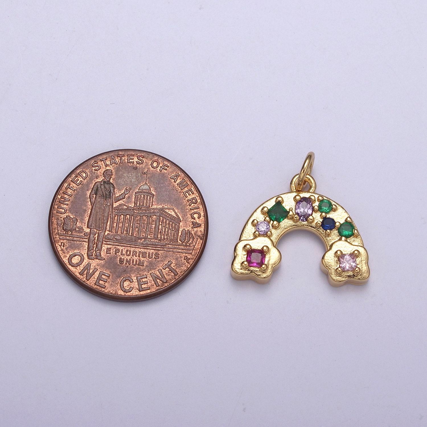 Mini gold rainbow charm colorful cz stone rainbow pendant n-249