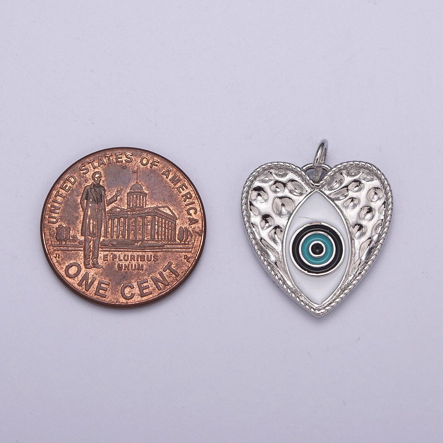 White, blue enamel evil eye love charm pendant, evil eye heart pendant, cubic whitegold love jewelry making supply, n-207